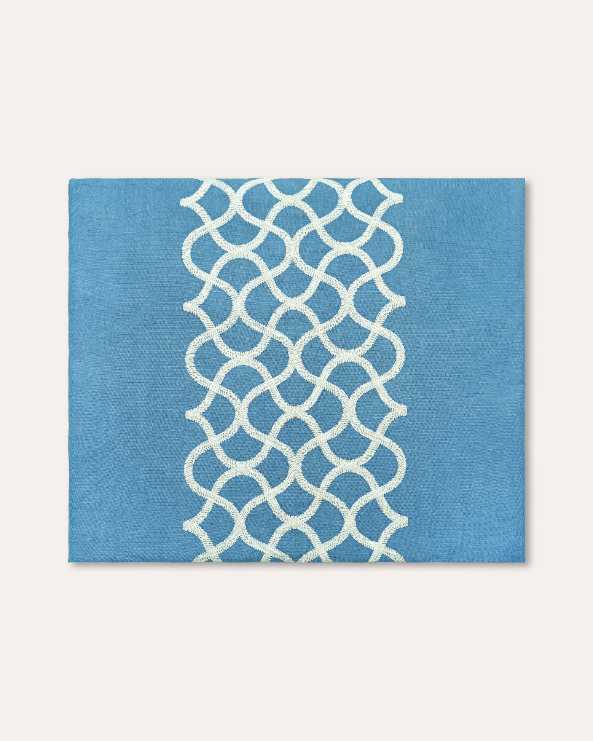 Blue geometric embroidered tablecloth