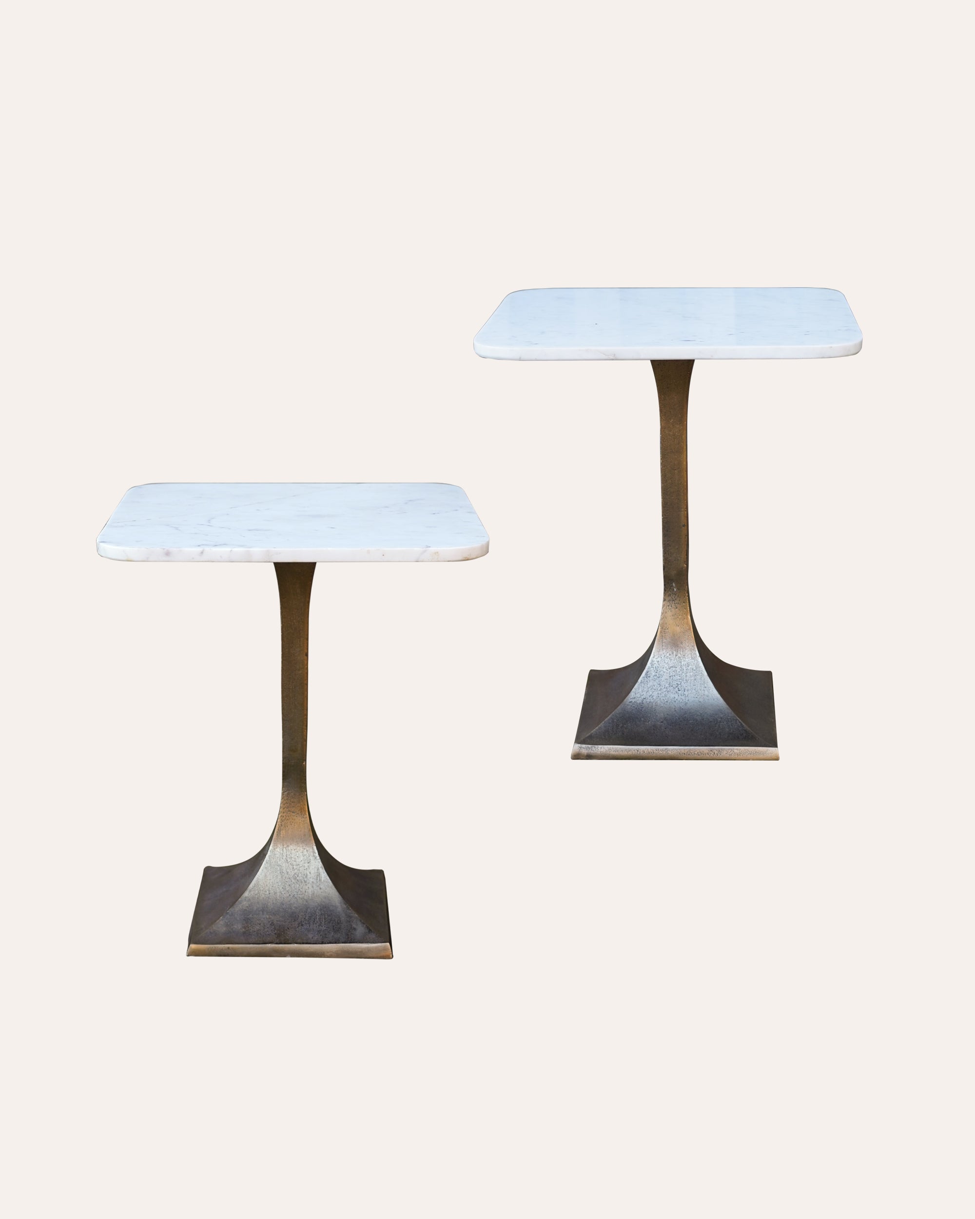 Pair of French 1970s Brass and Marble Side Tables