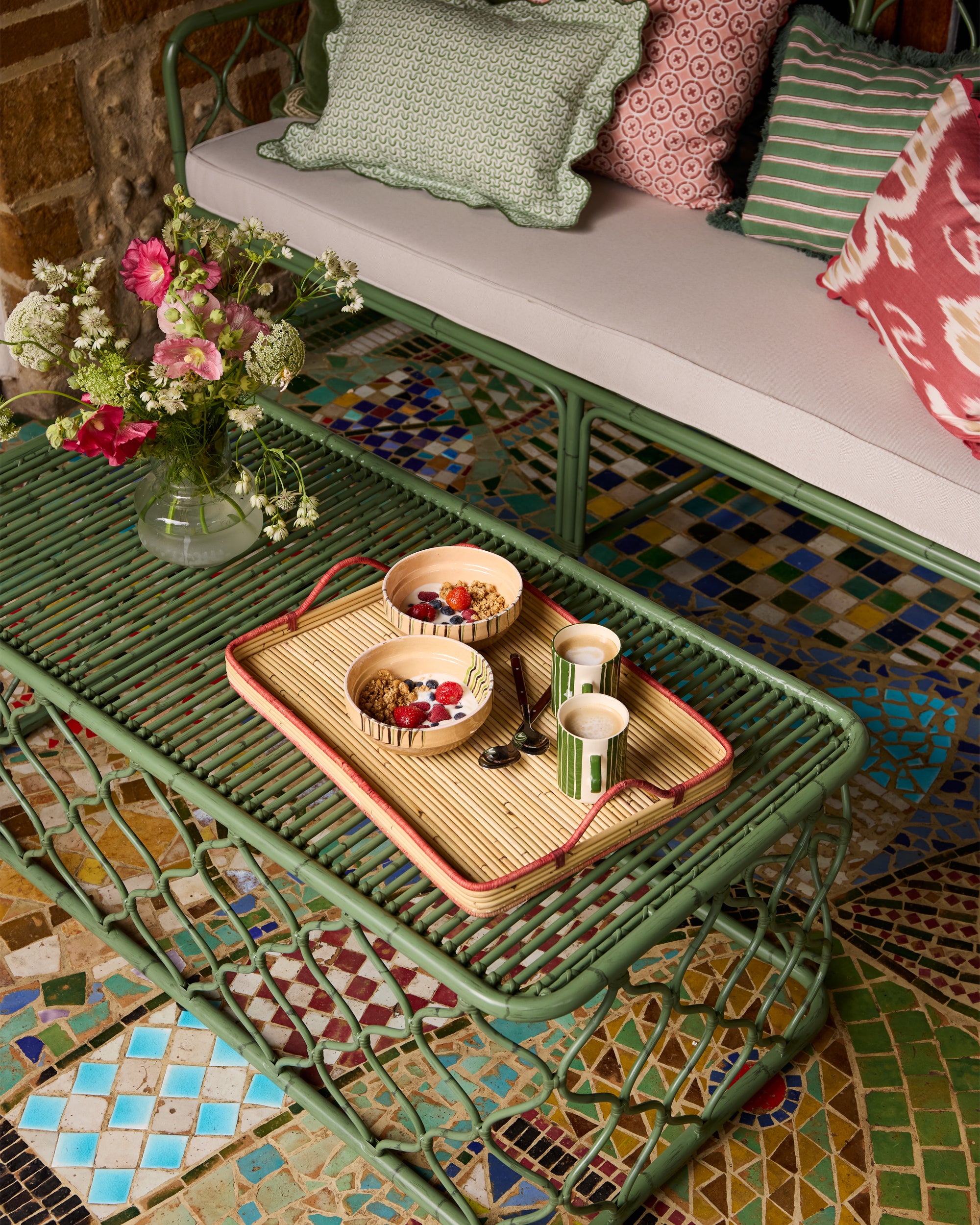 Handwoven Rattan Tray - Red