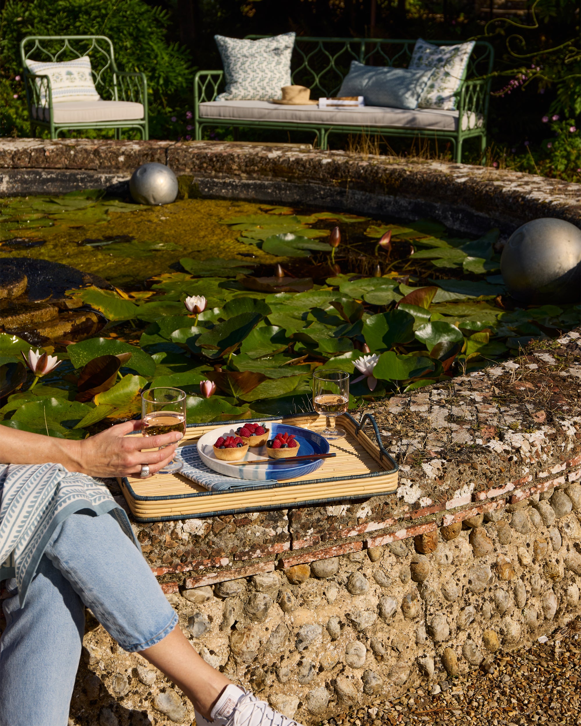 Handwoven Rattan Tray - Blue