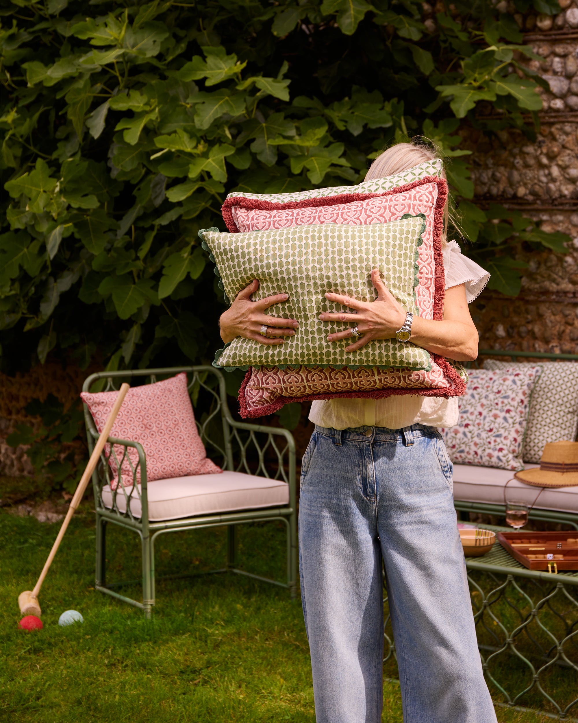 Viale Block Print Cushion - Green