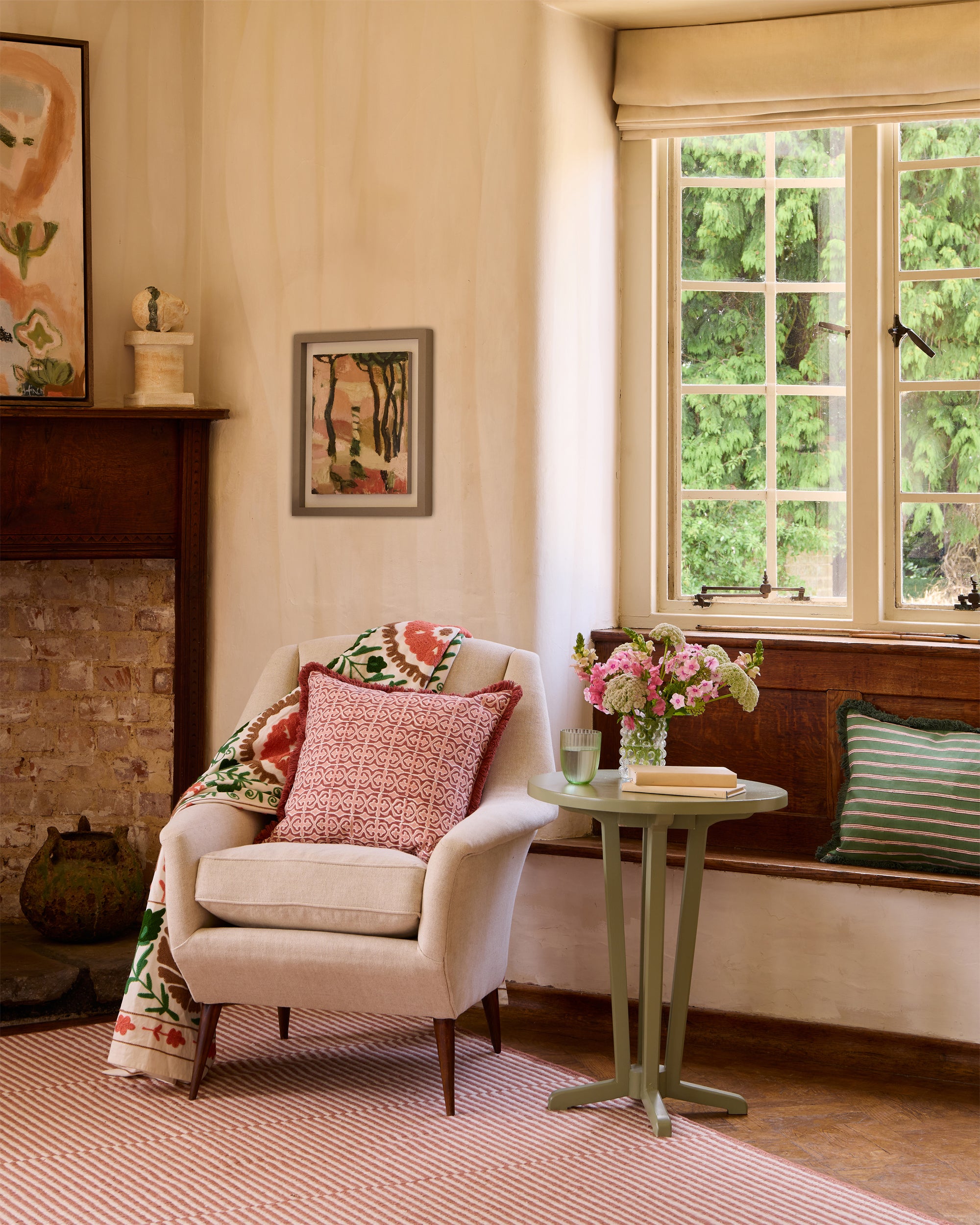 Santa Clara Block Print Fringe Cushion - Pink