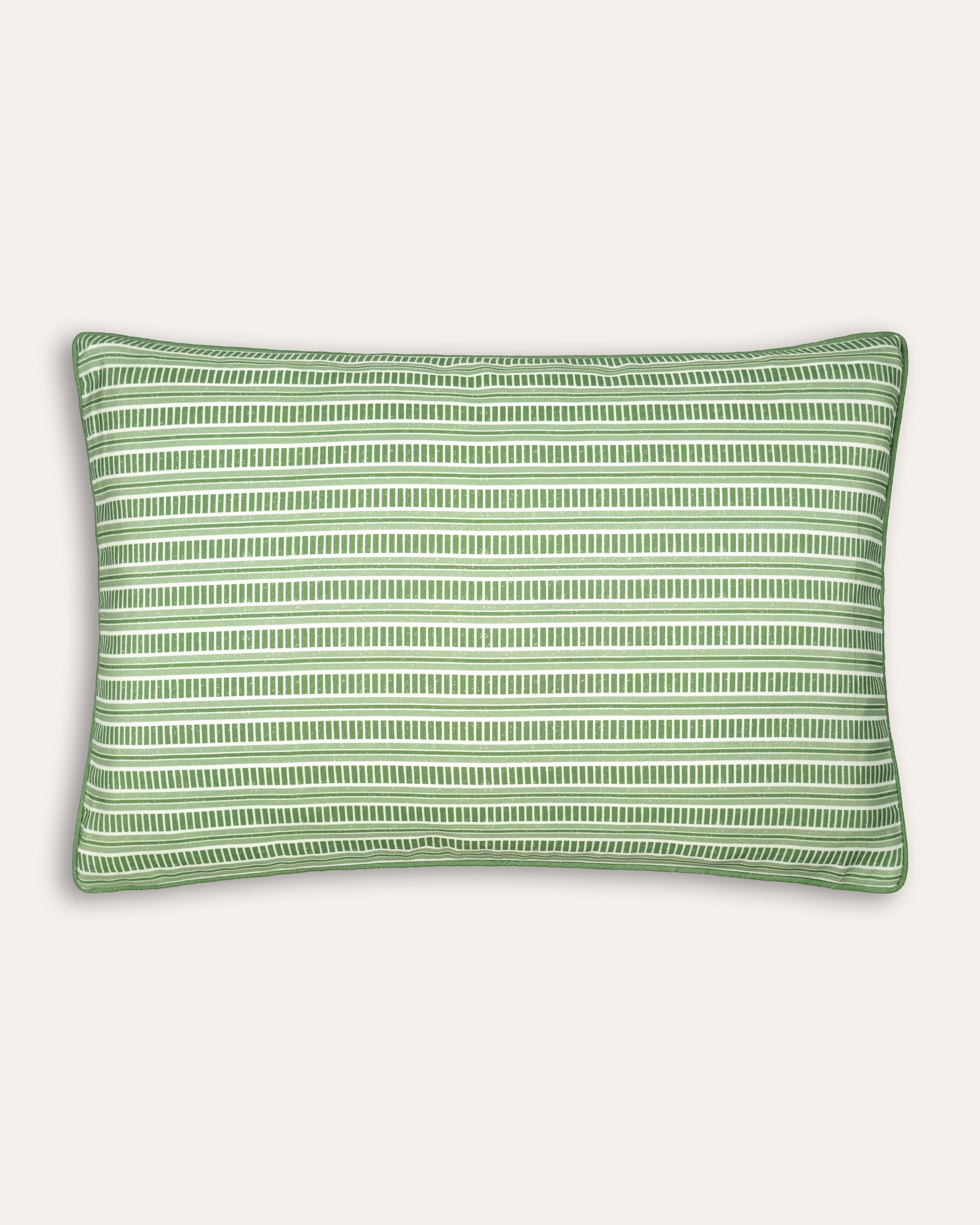 Green striped outdoor rectangular cushion on a white background