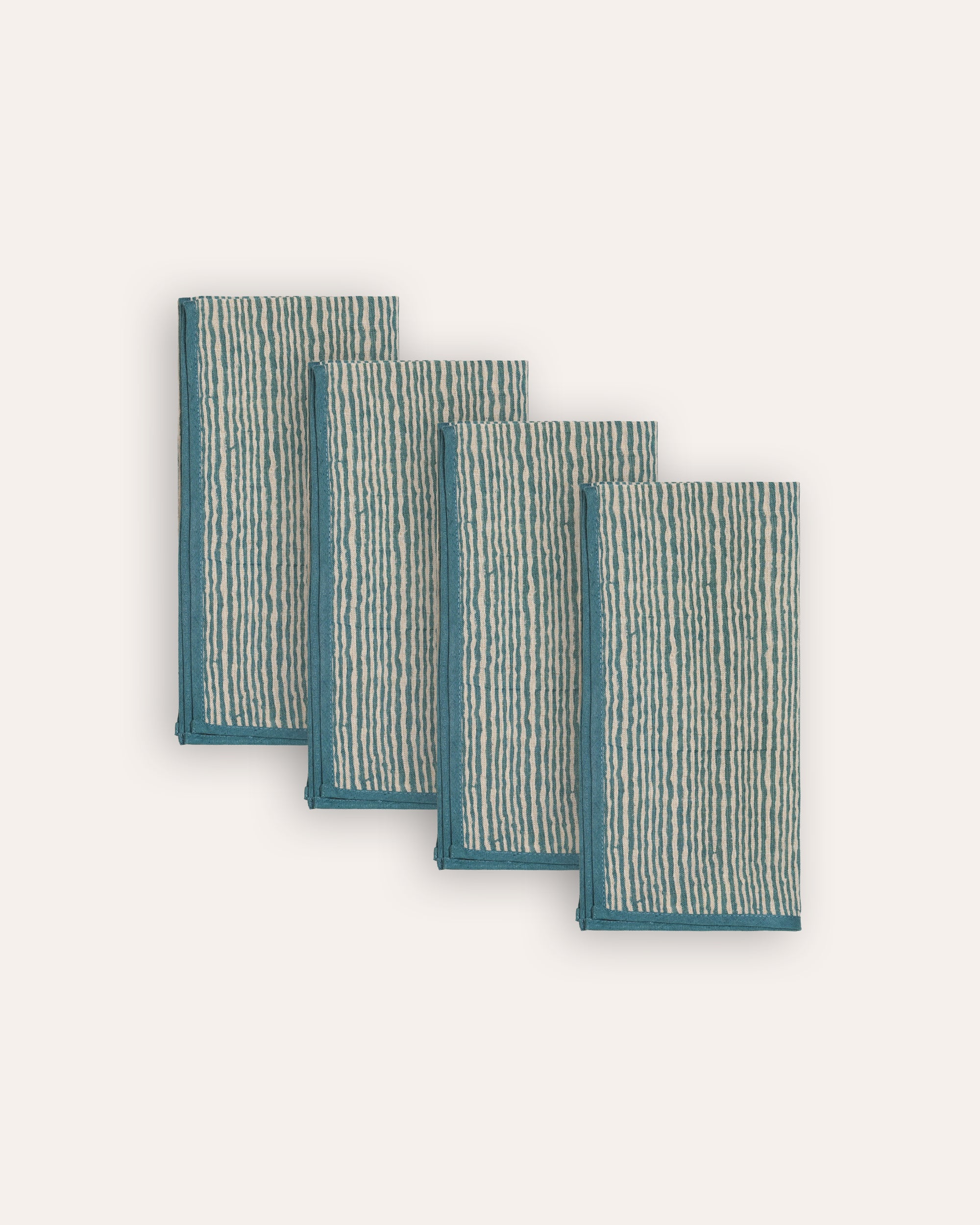 Set of 4 Pratham Stripe Linen Napkins - Blue