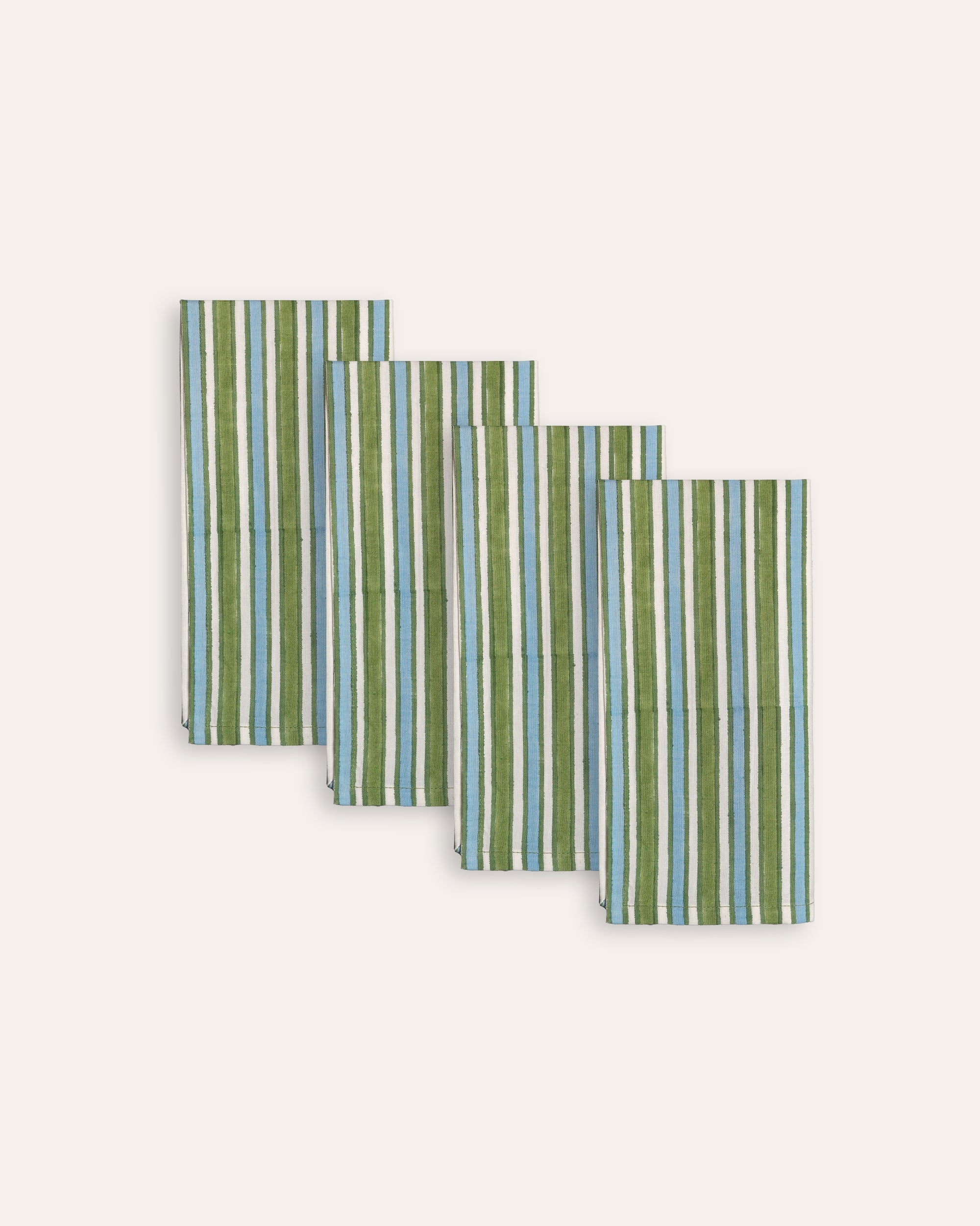 Set of four blue and green garden striped napkins - Butter Wakefield - The Nasturtium collection