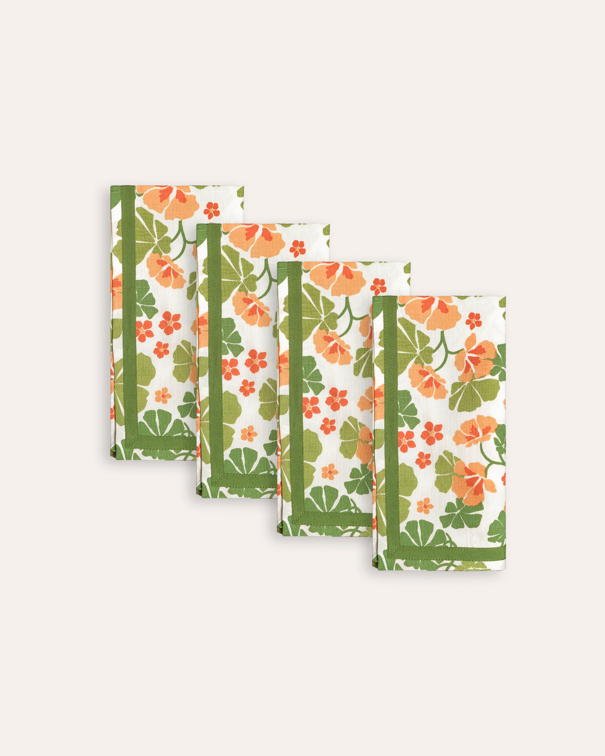 Set of four orange and green floral Nasturtium napkins - Butter Wakefield - The Nasturtium Collection