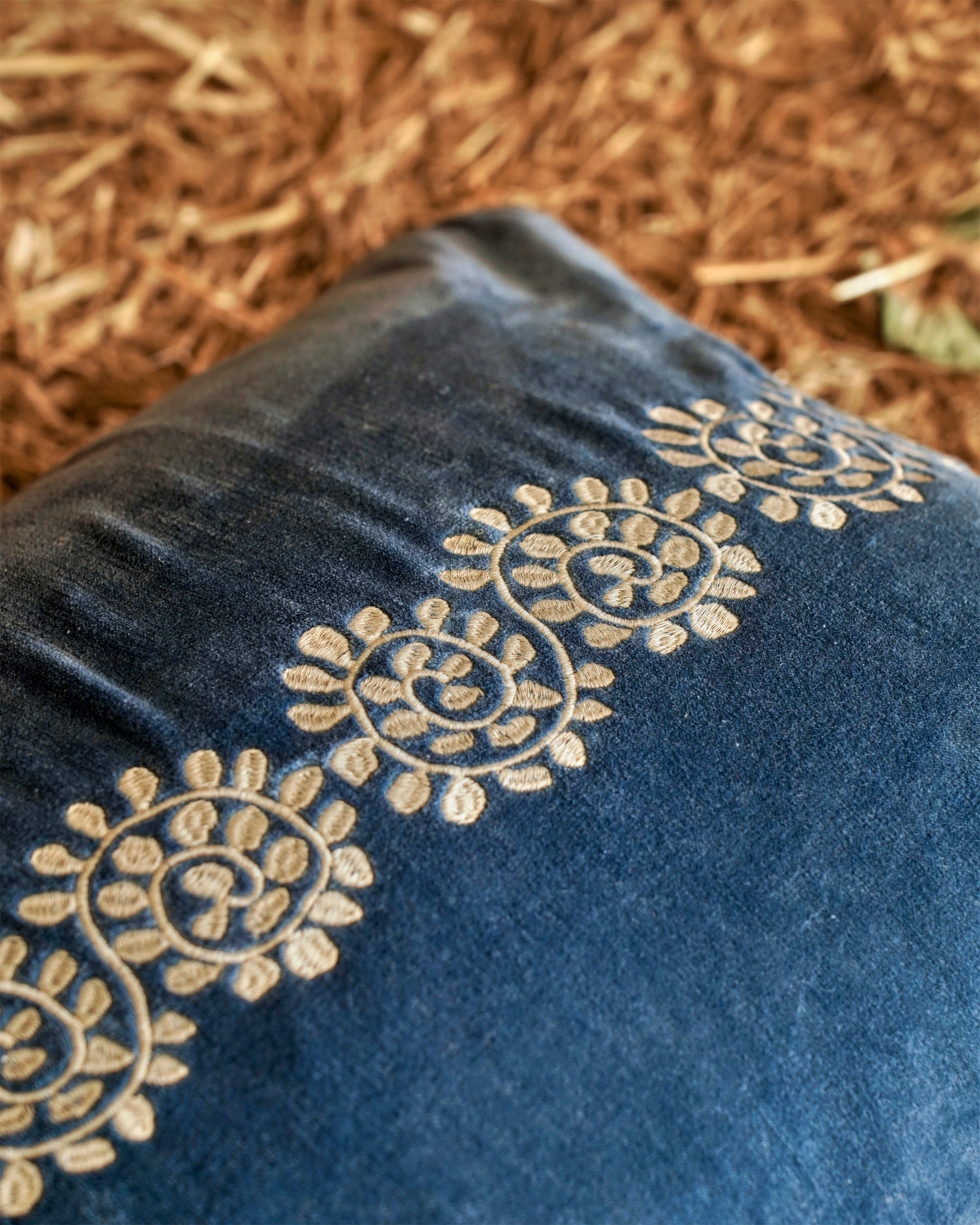 Cordoba Embroidered Velvet Cushion - Blue