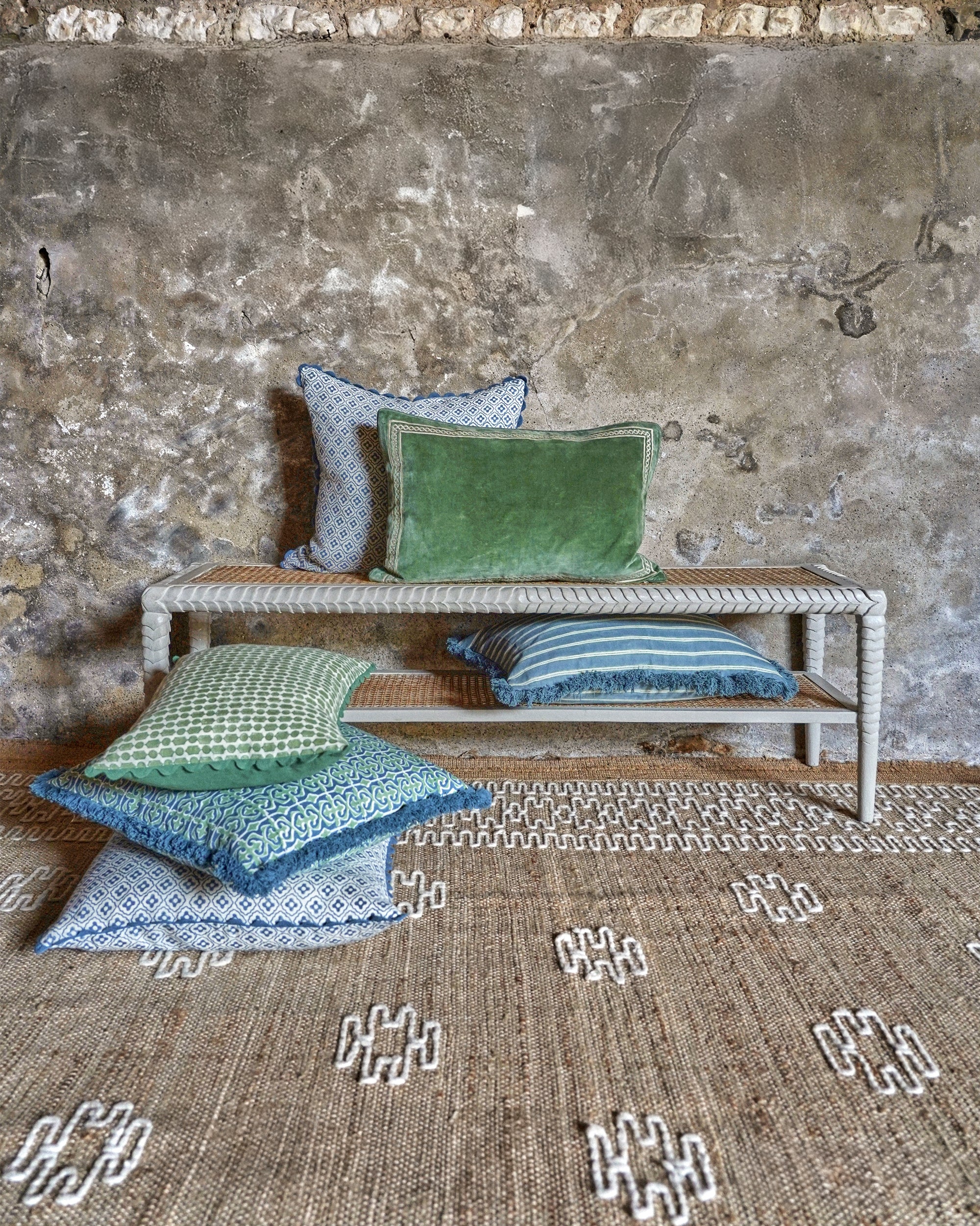 Shisho Embroidered Velvet Cushion - Forest Green