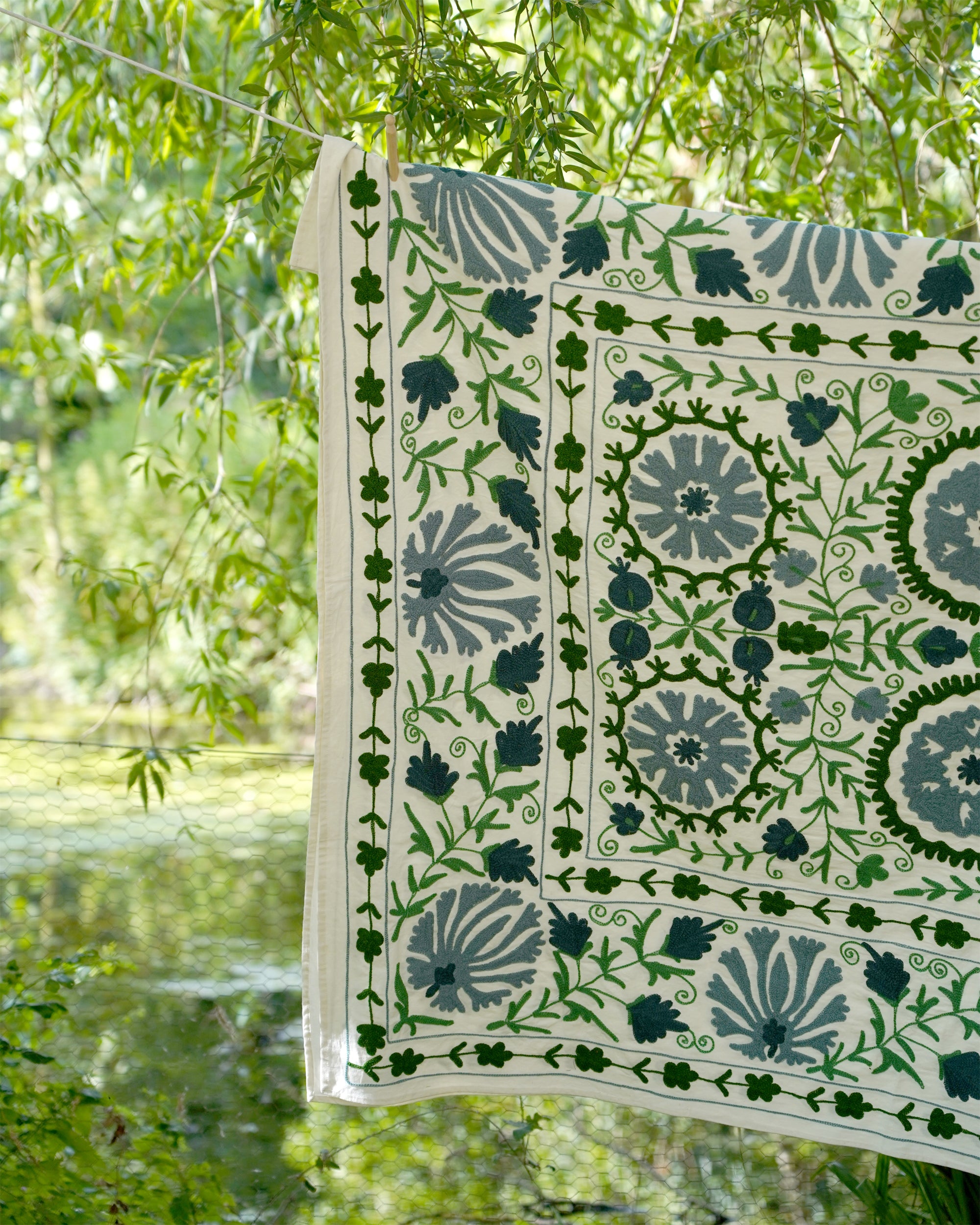 Dumaloq Suzani Throw - Green/Blue