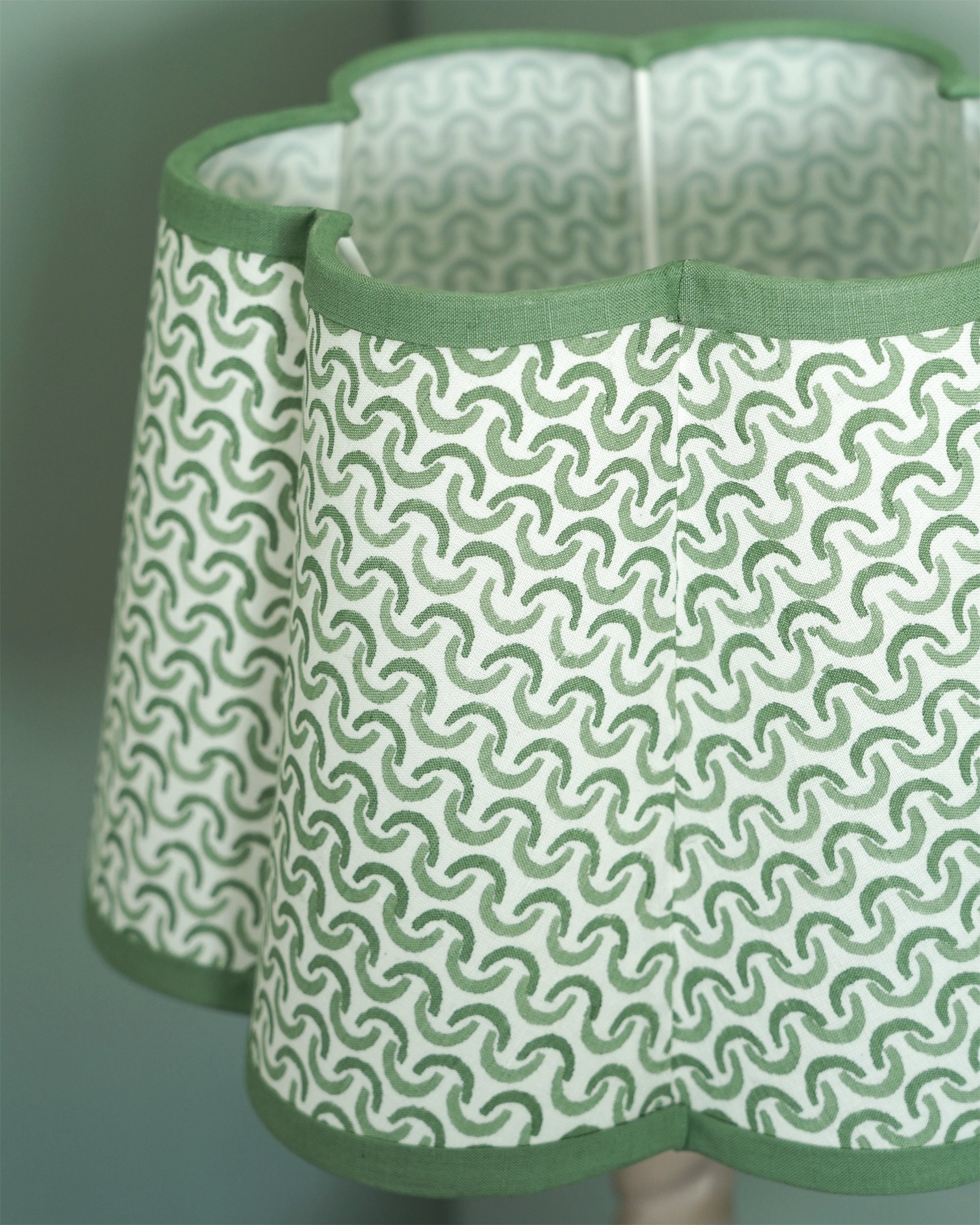 Teja Block Print Scalloped Lampshade - Green