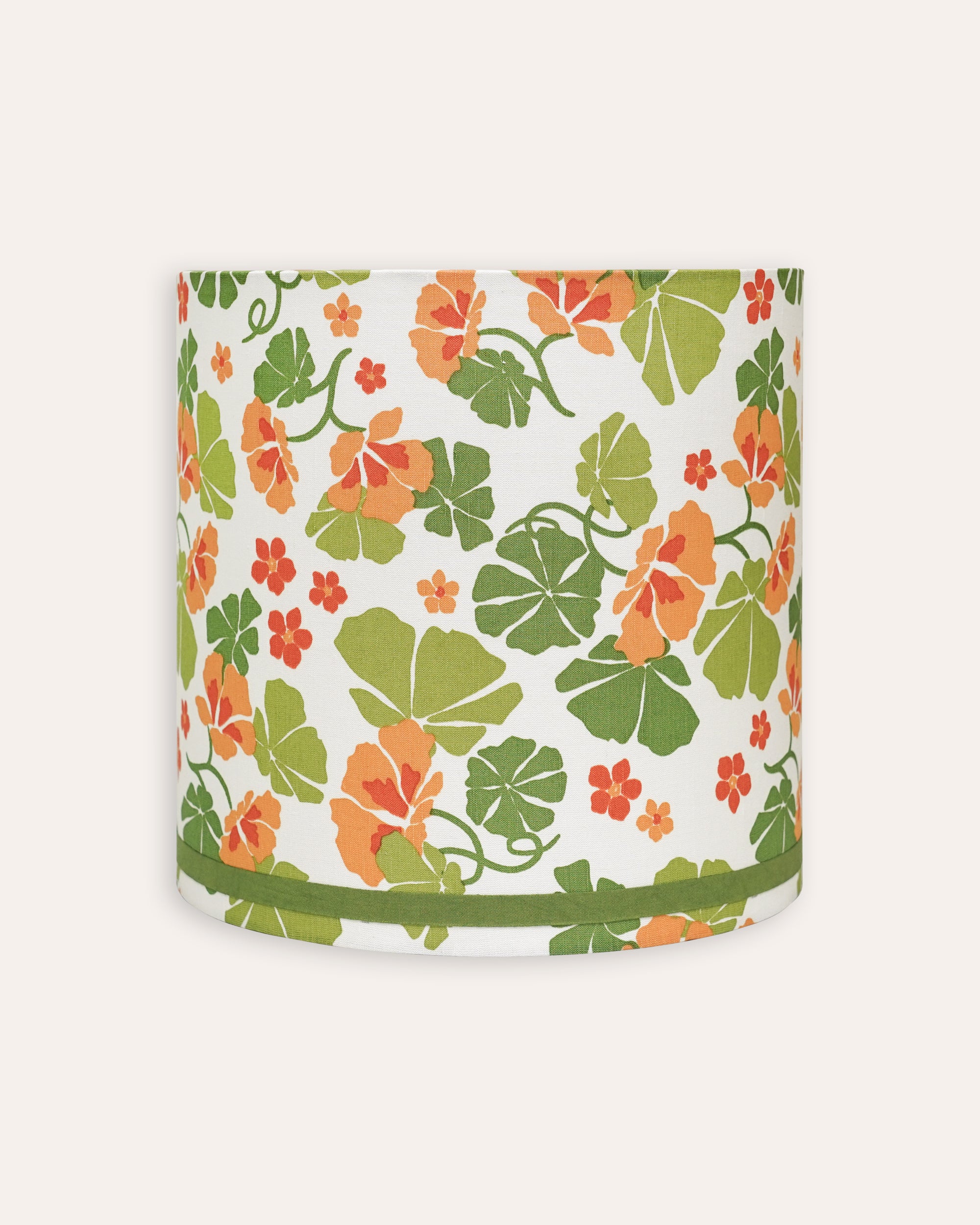 Orange and green floral Nasturtium drum shade from the Nasturtium collection