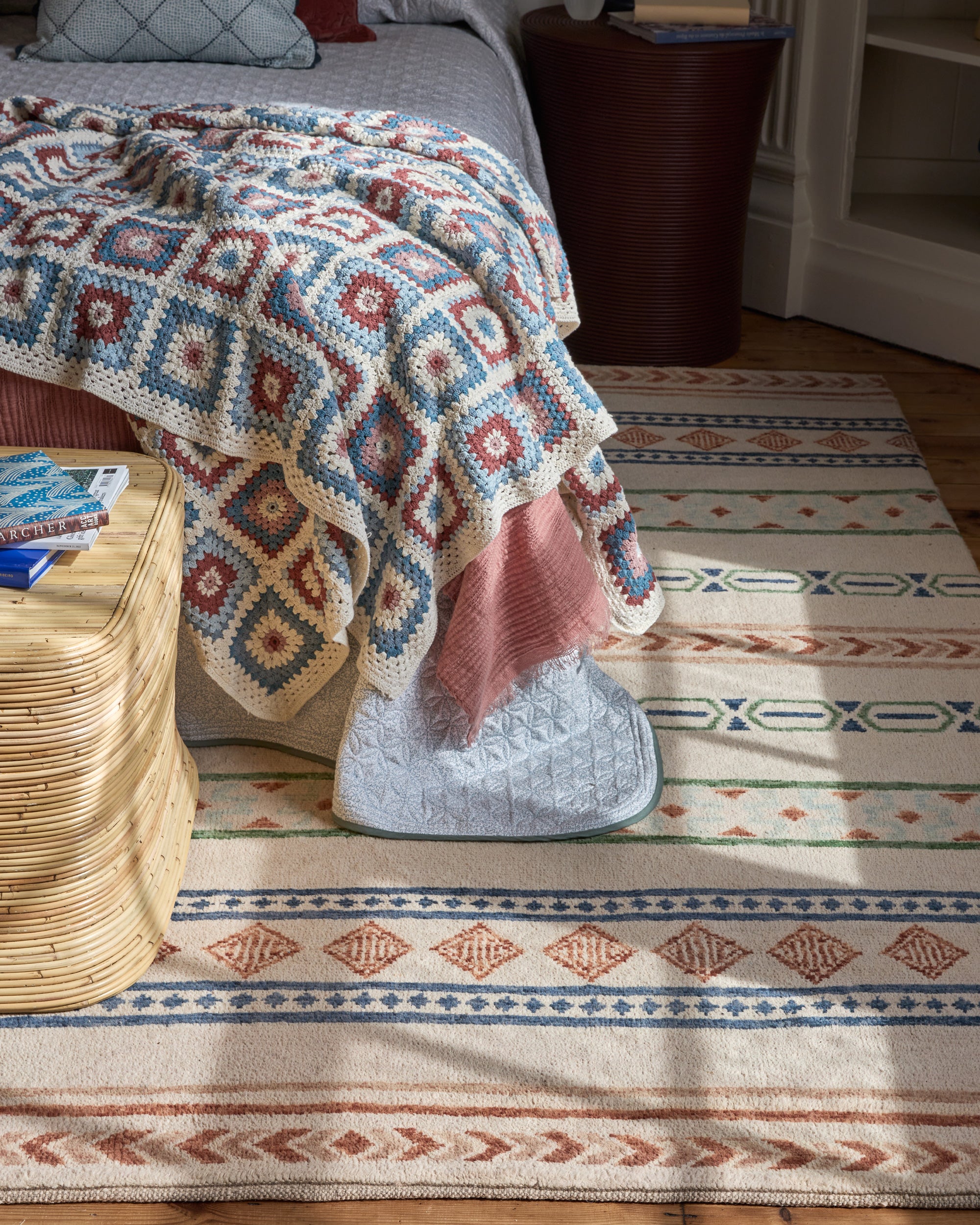 Crochet Throw - Blue and Pink