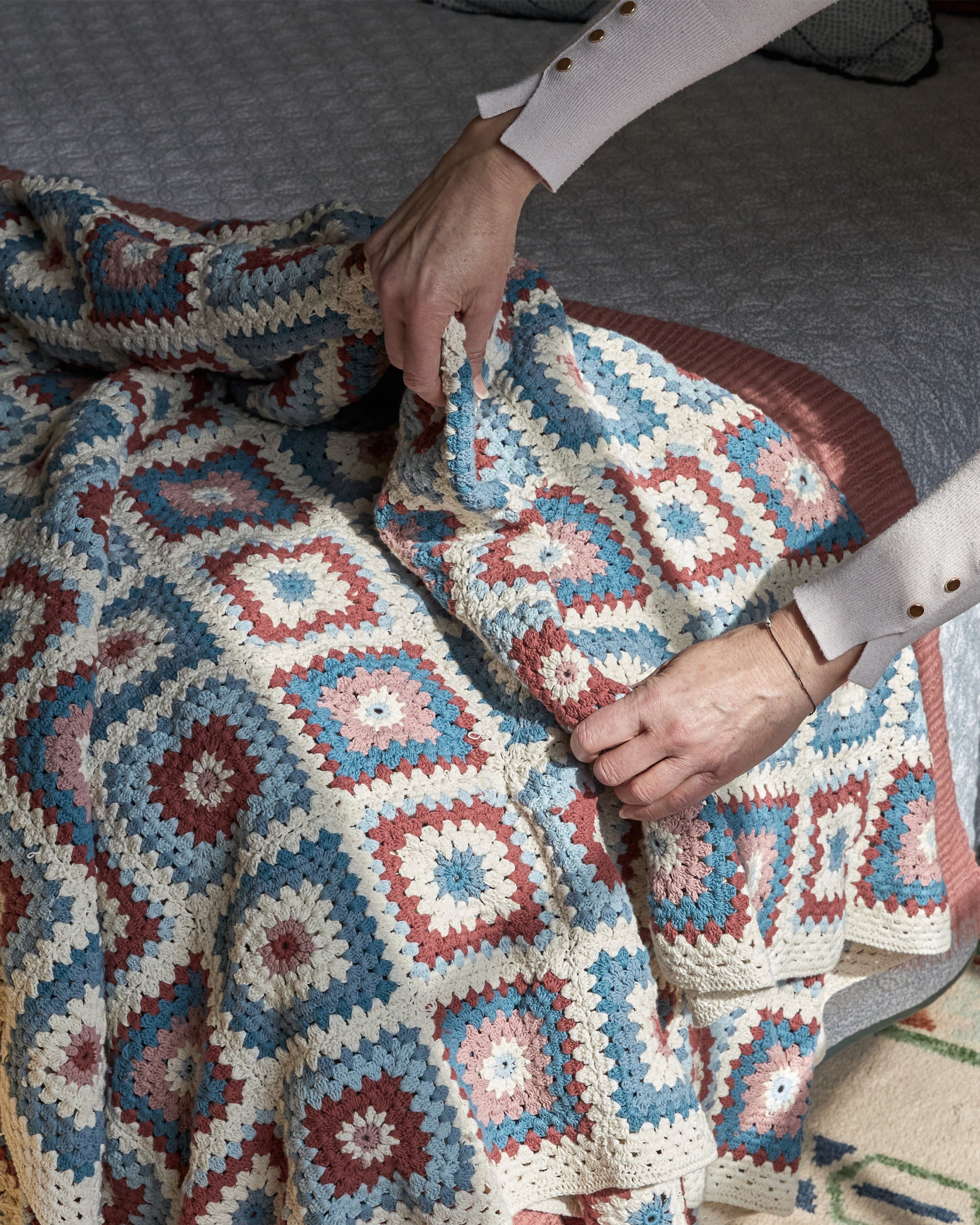 Crochet Throw - Blue and Pink