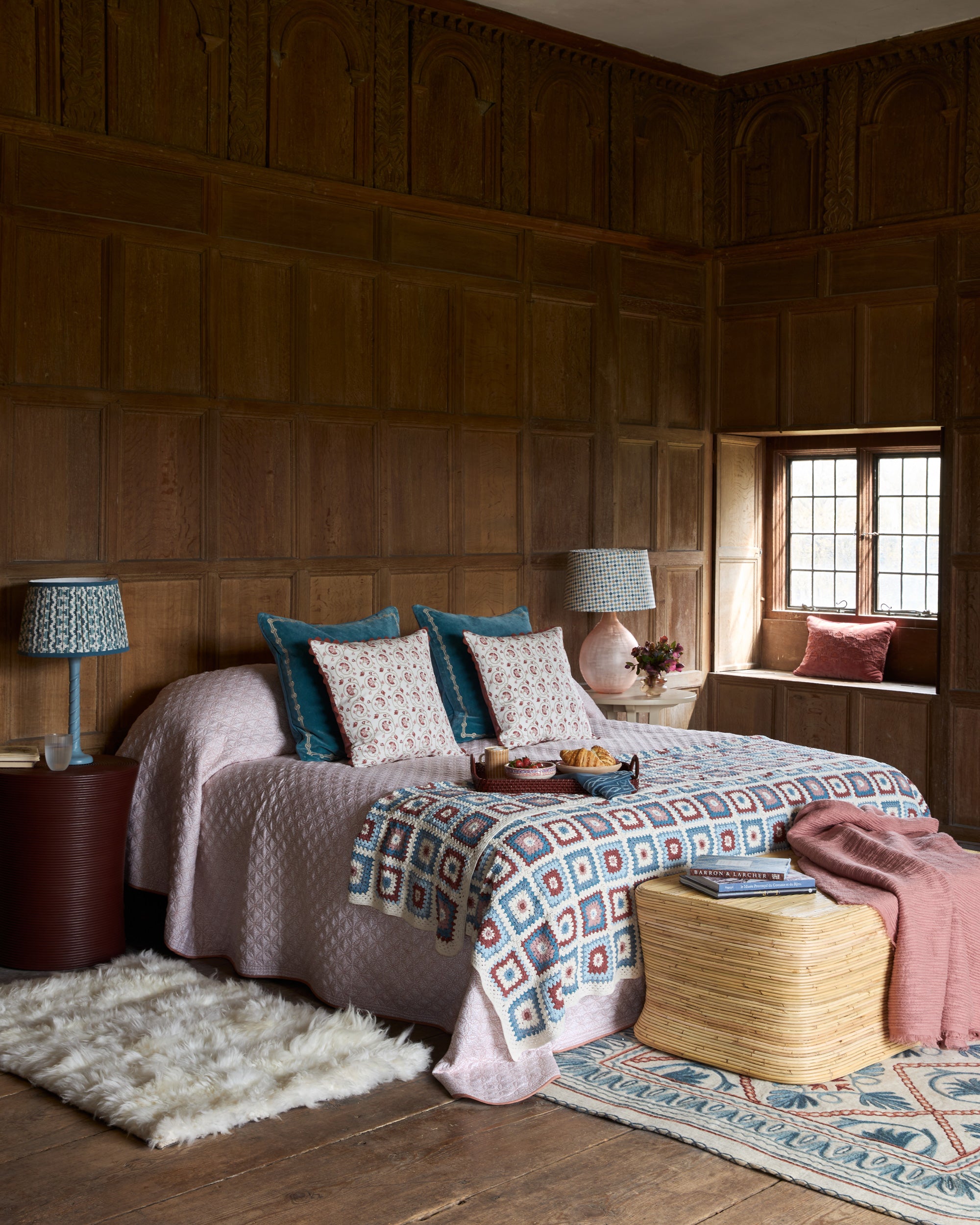 Crochet Throw - Blue and Pink