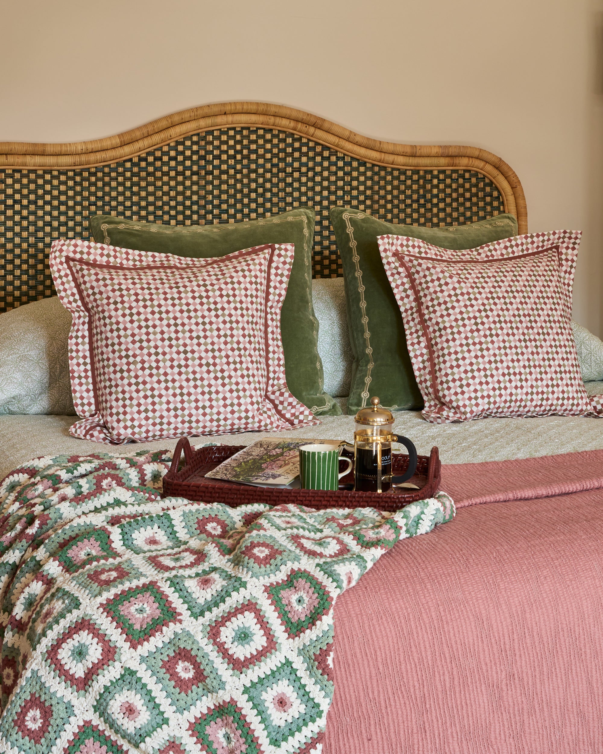 Super King Rattan Headboard - Green