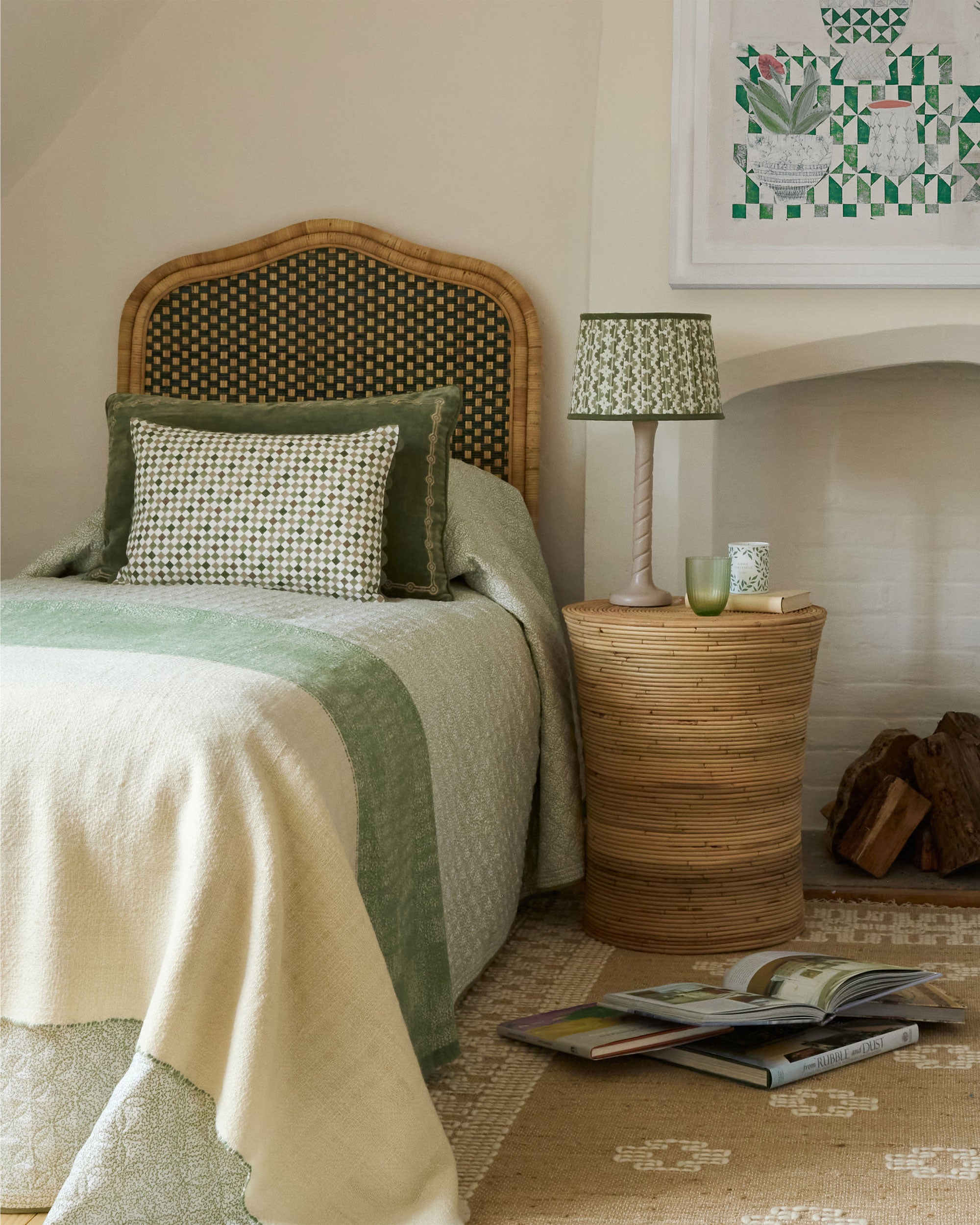 Single Rattan Headboard - Green