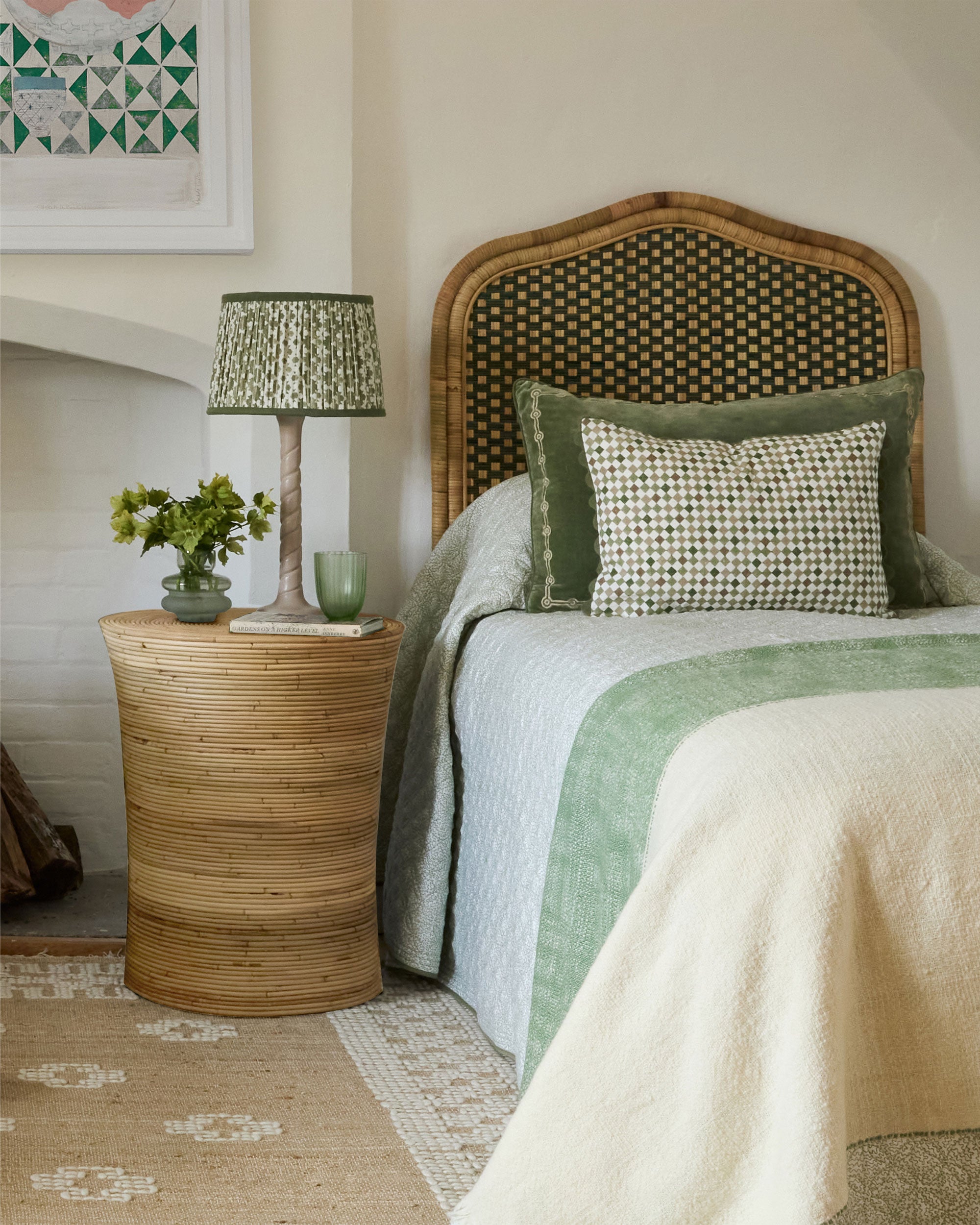 Single Rattan Headboard - Green