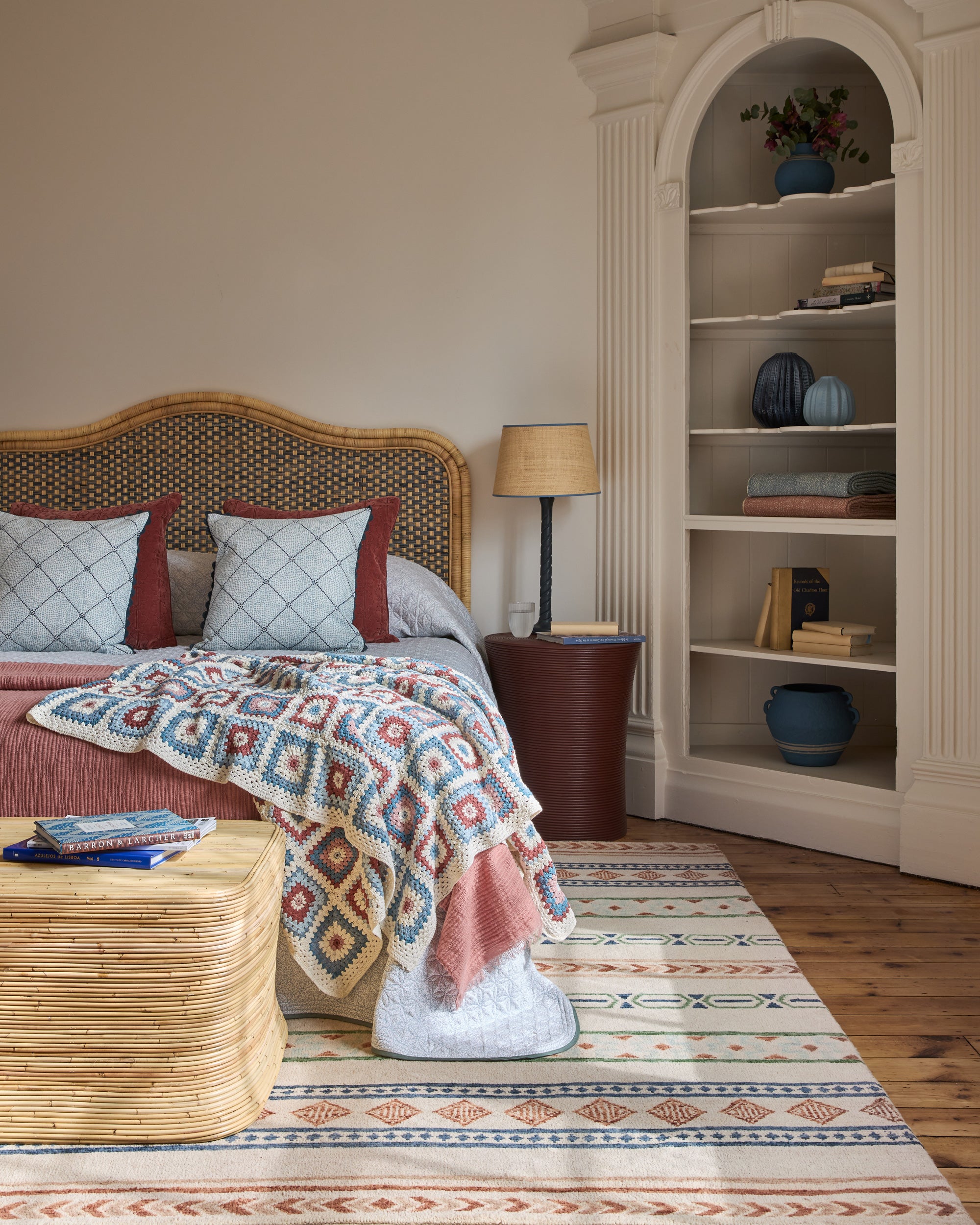 Super King Rattan Headboard - Blue