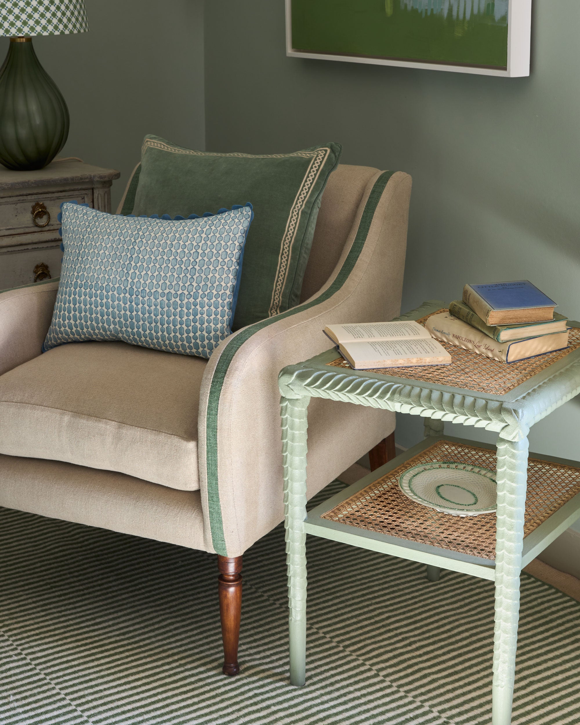 Shisho Square Embroidered Velvet Cushion - Forest Green