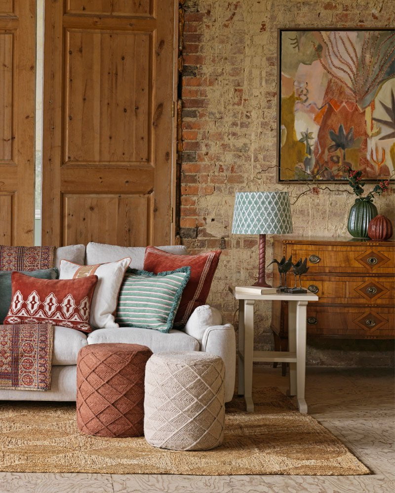 Shisho Square Embroidered Velvet Cushion - Carmine Red