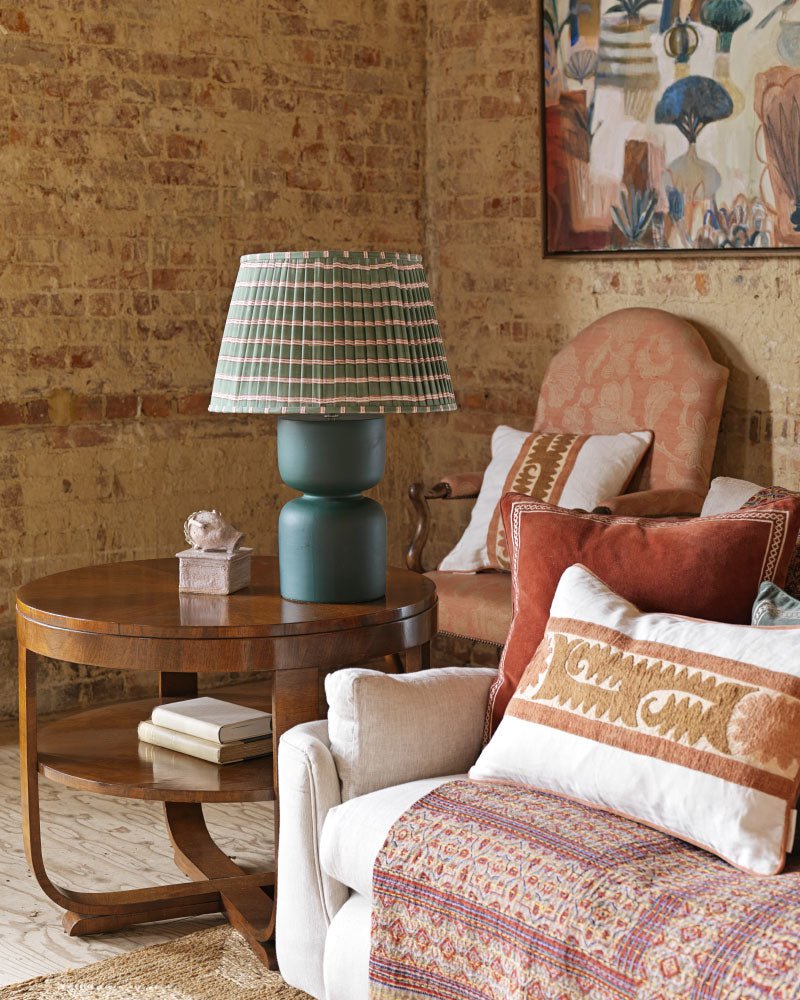 Edo Stripe Pleated Lampshade - Moss Green & Pink