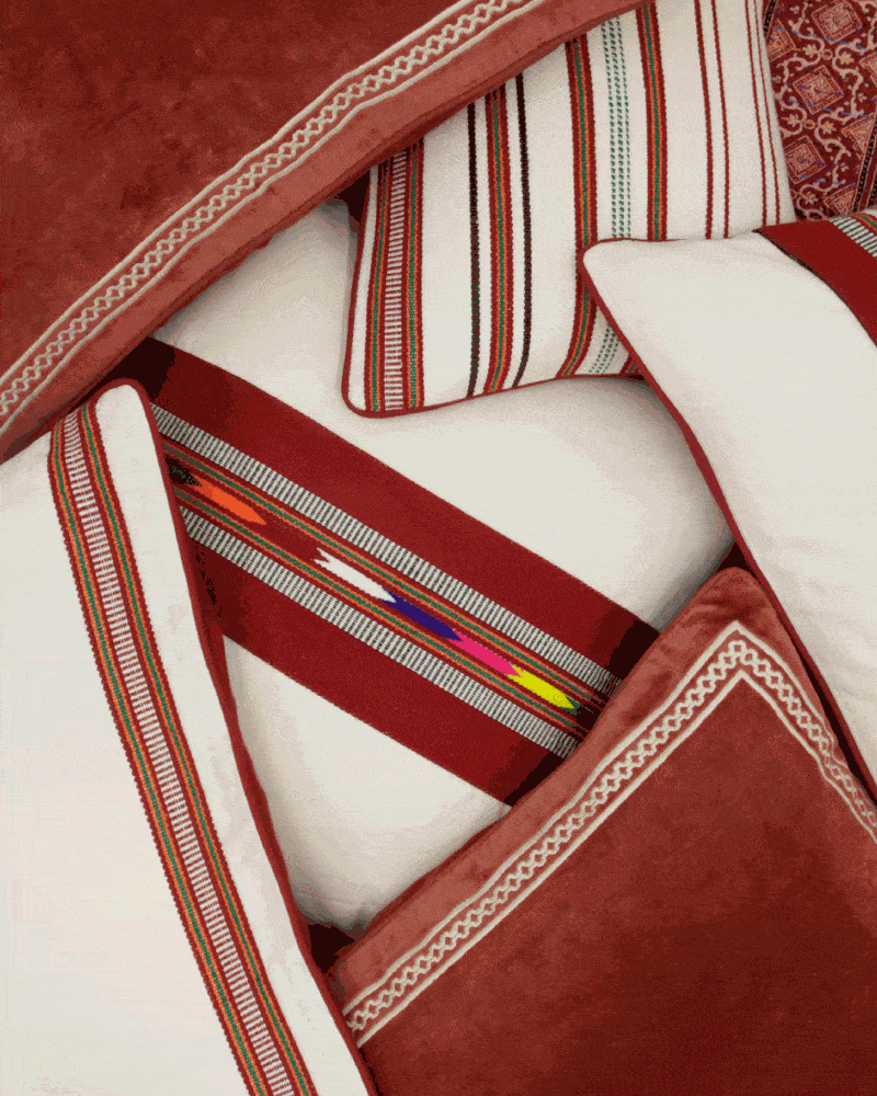 Shisho Embroidered Velvet Cushion - Carmine Red