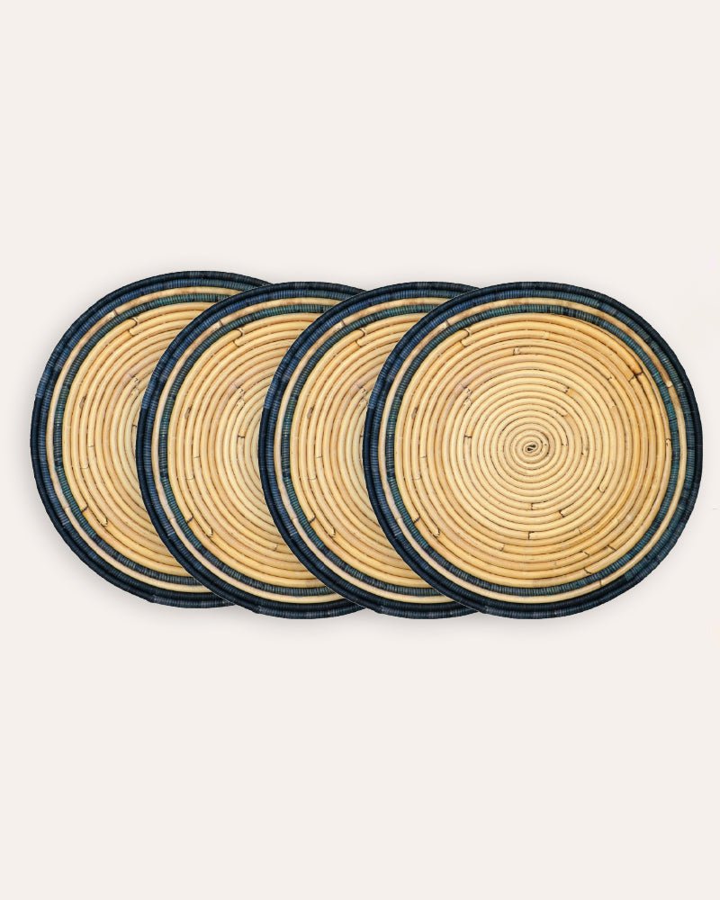 Handwoven Circular Rattan Placemats, Set Of Four Blue Birdie Fortescue