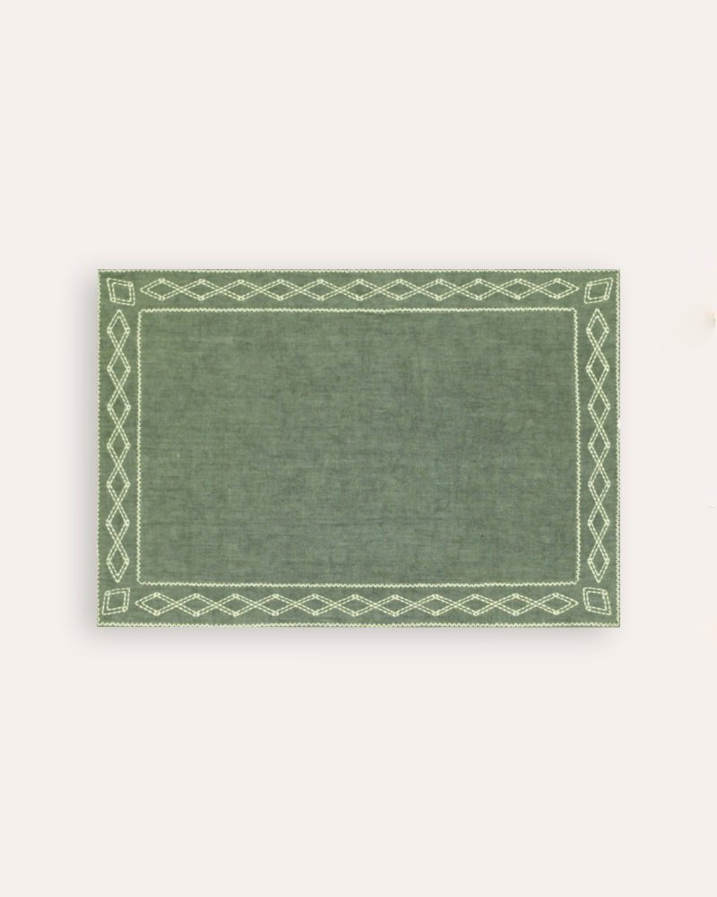 Shashiko Embroidered Placemat - Moss Green