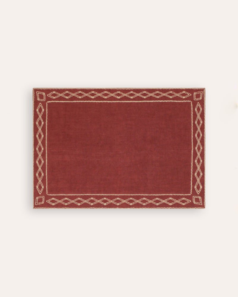 Shashiko Embroidered Placemat - Russet Red