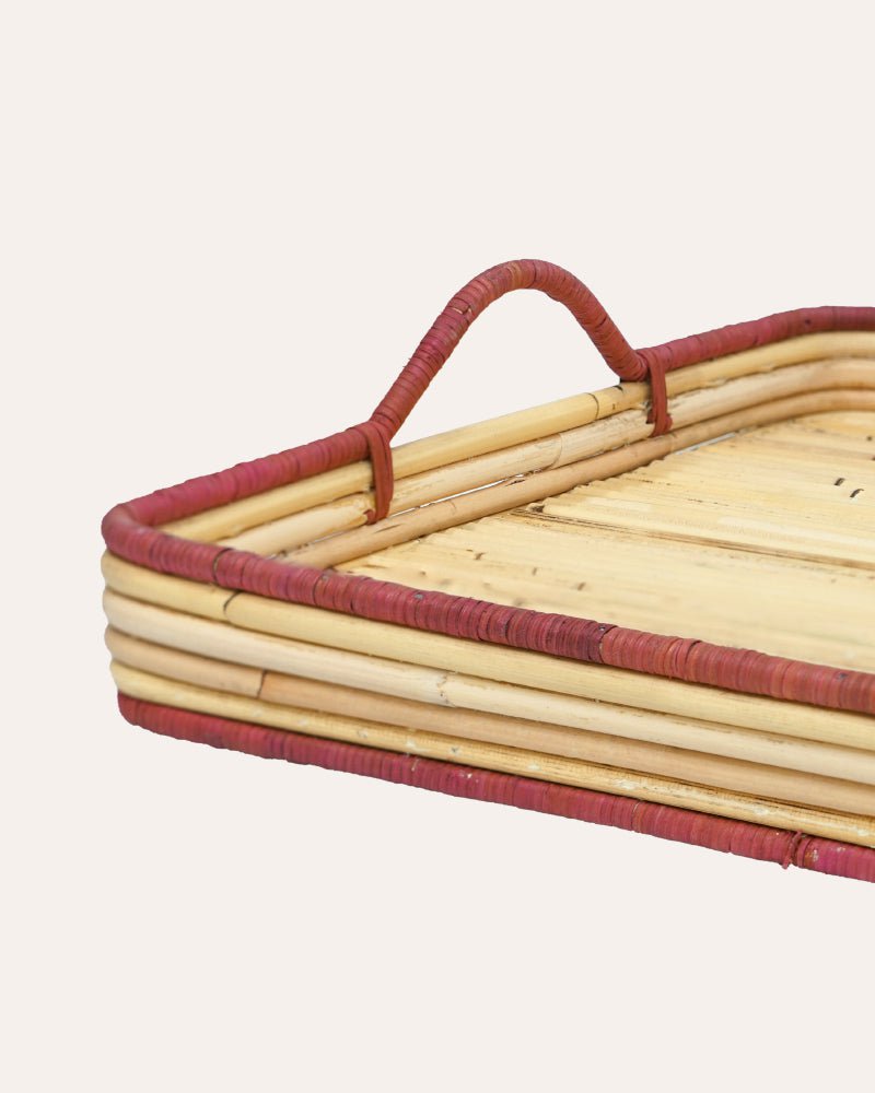 Handwoven Rattan Tray - Red