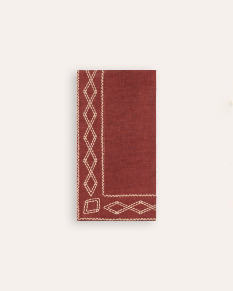 Shashiko Embroidered Linen Napkin - Russet Red