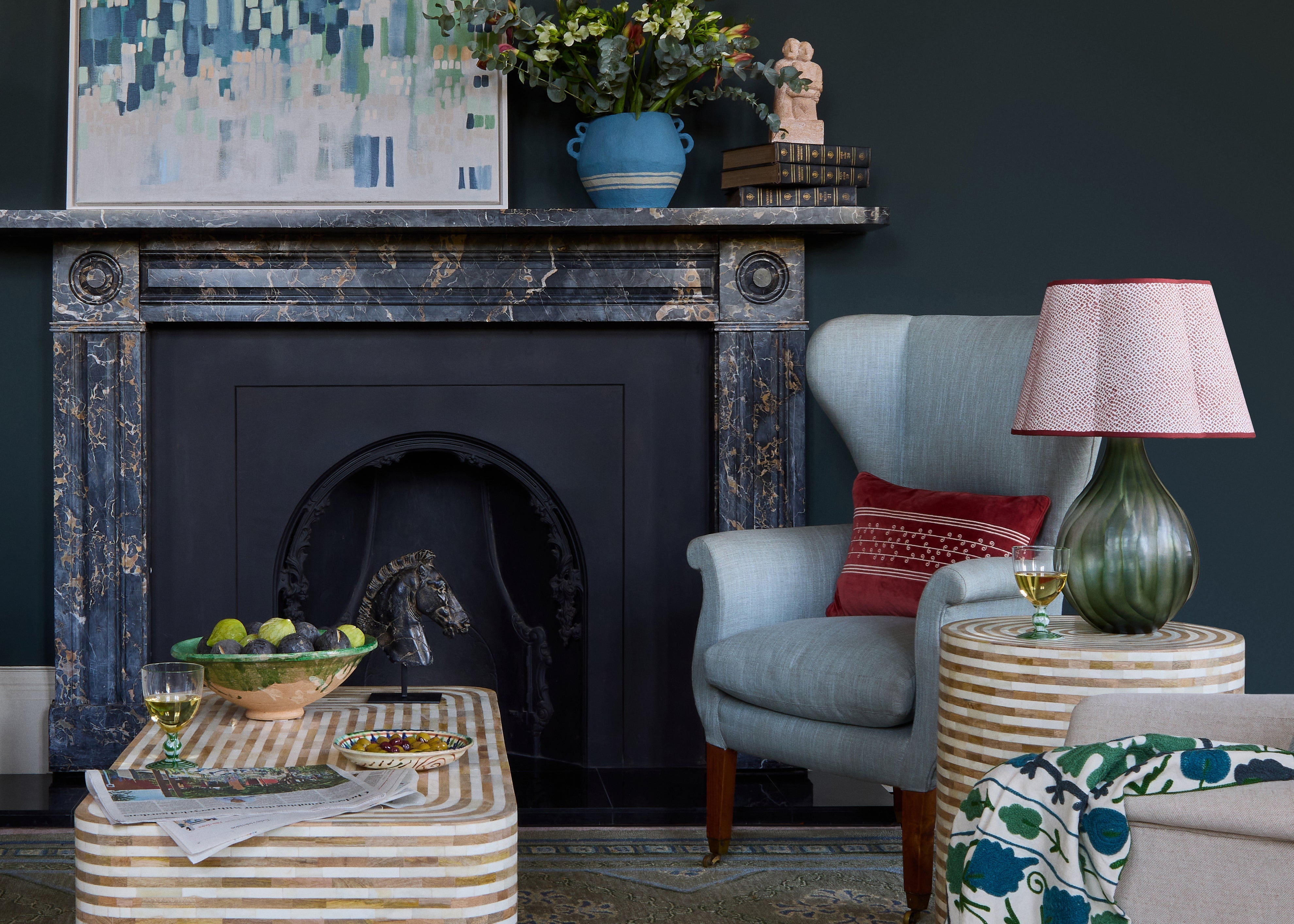 Blue, green and red sitting room