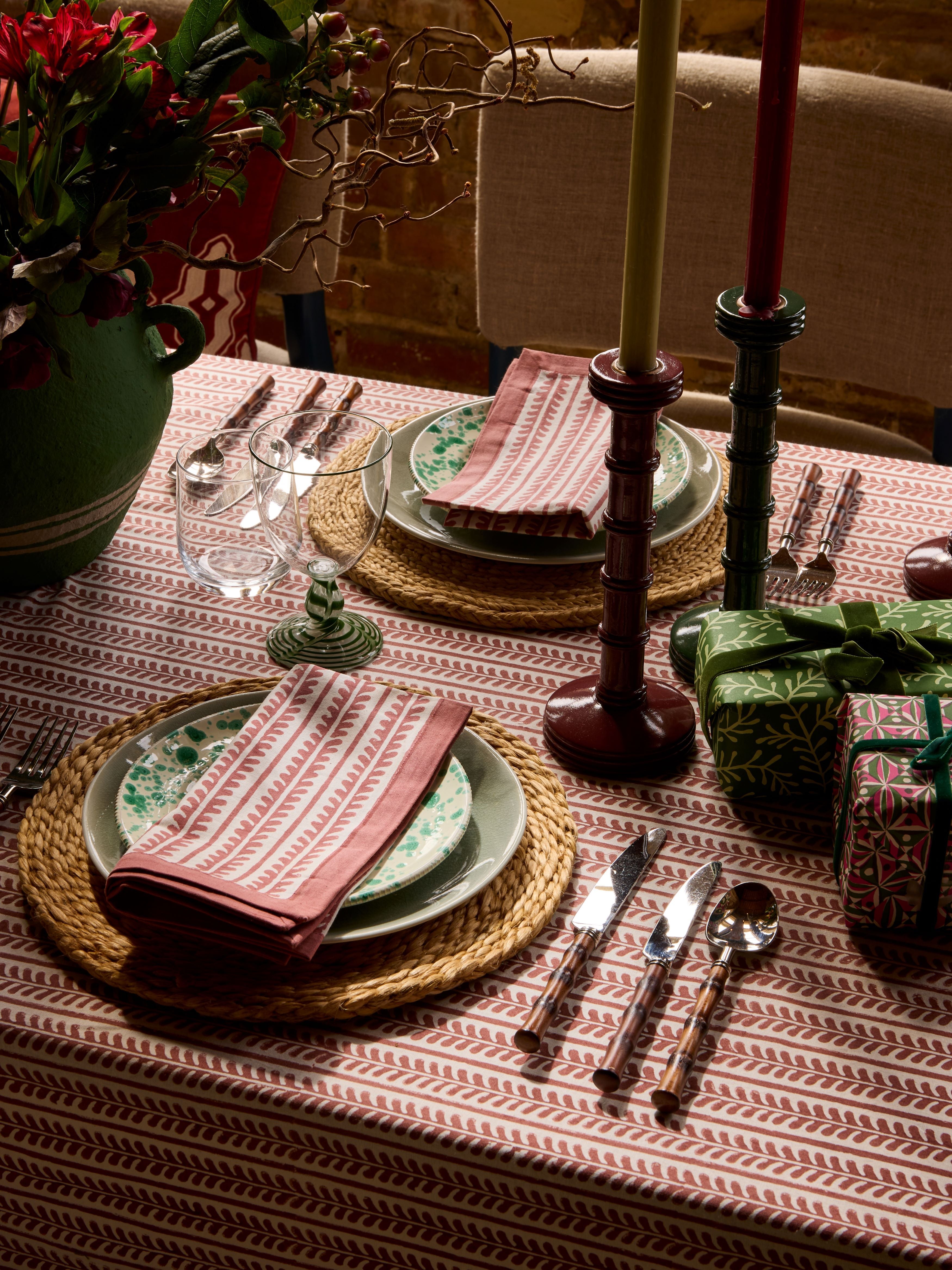 A neatly laid table with our bel table linen