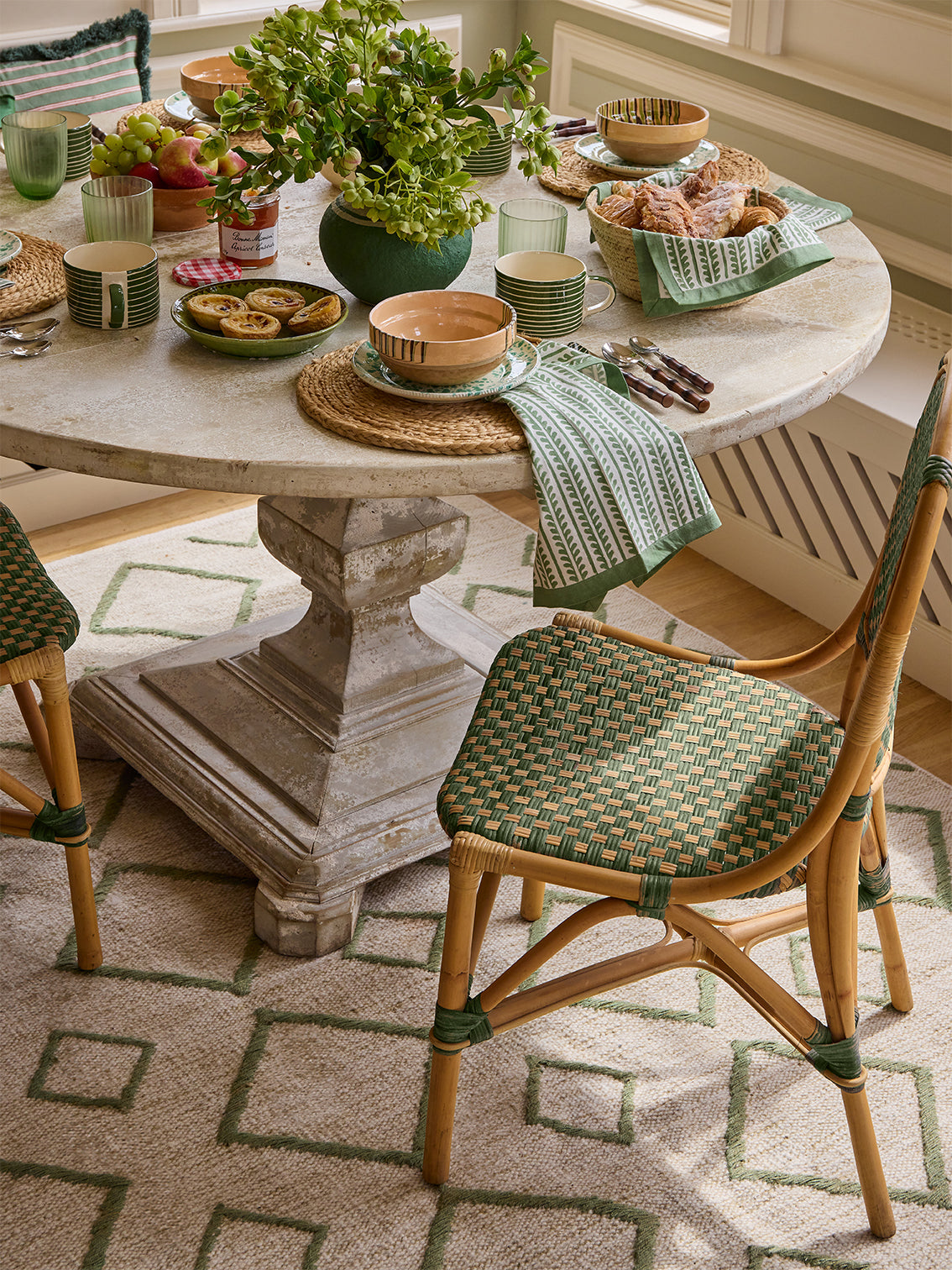 Green and taupe dining