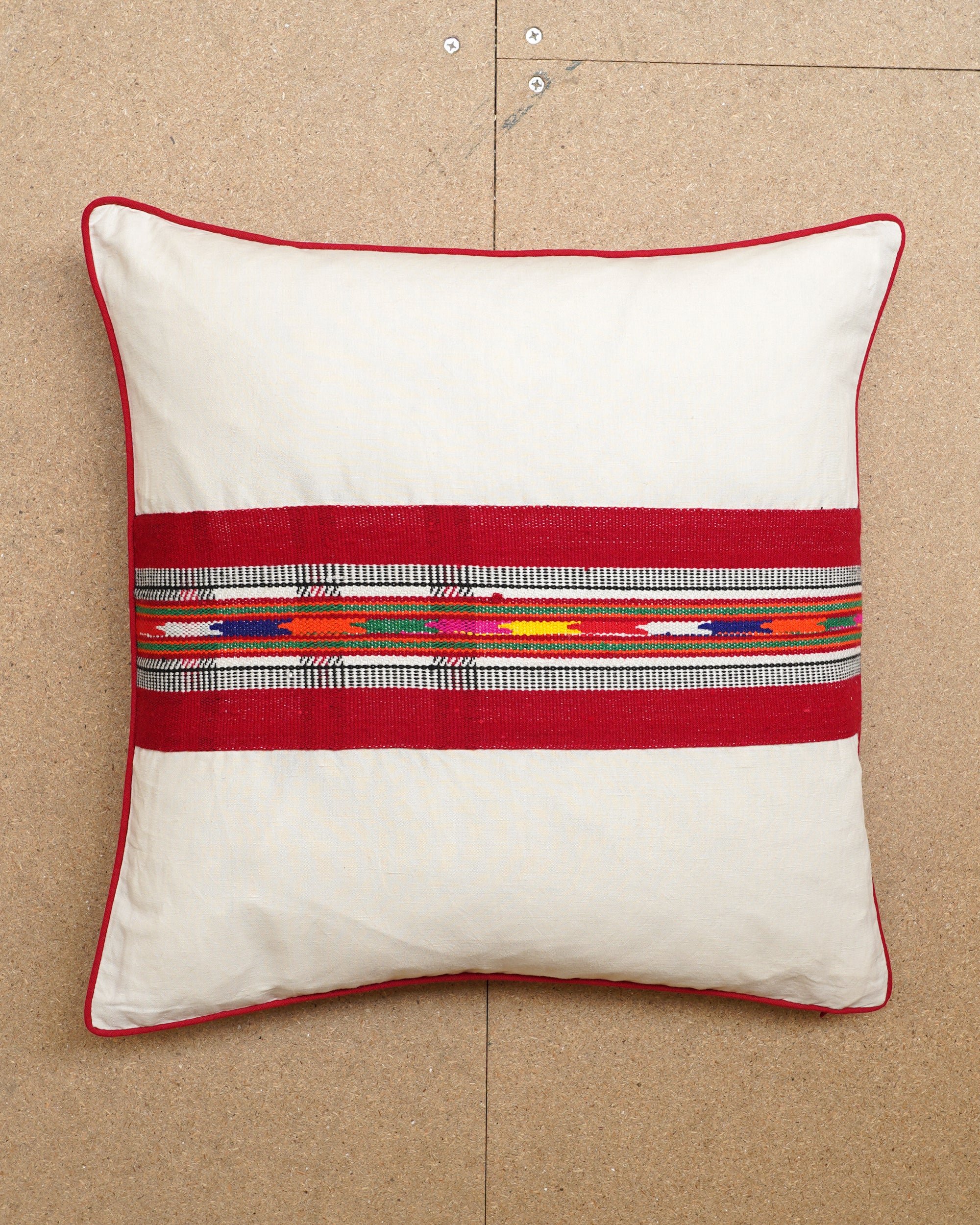 Limited Edition Wool Panelled Cushion - Bordered Multi Stripes (50 x 50cm) II