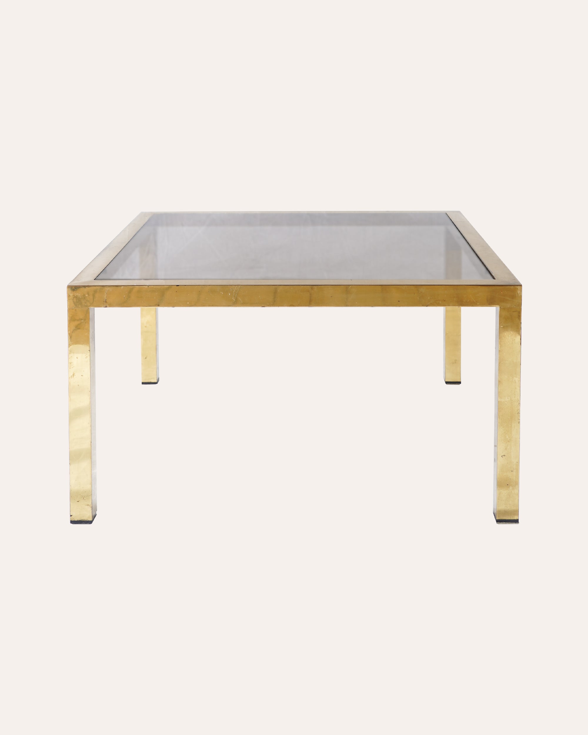 French 1970s Brass and Smoked Glass Coffee Table