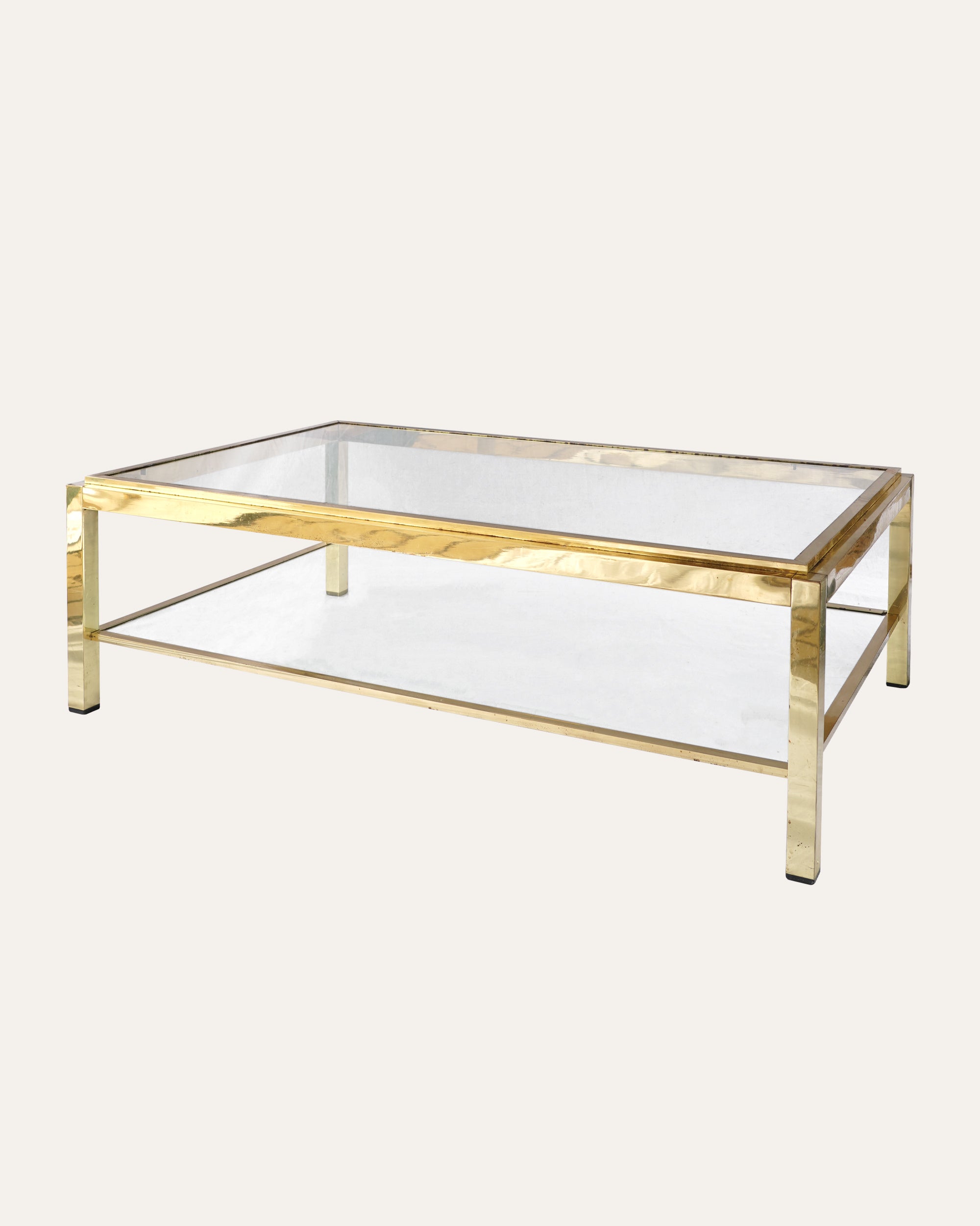 French 1970s Brass and Glass Tiered Coffee Table