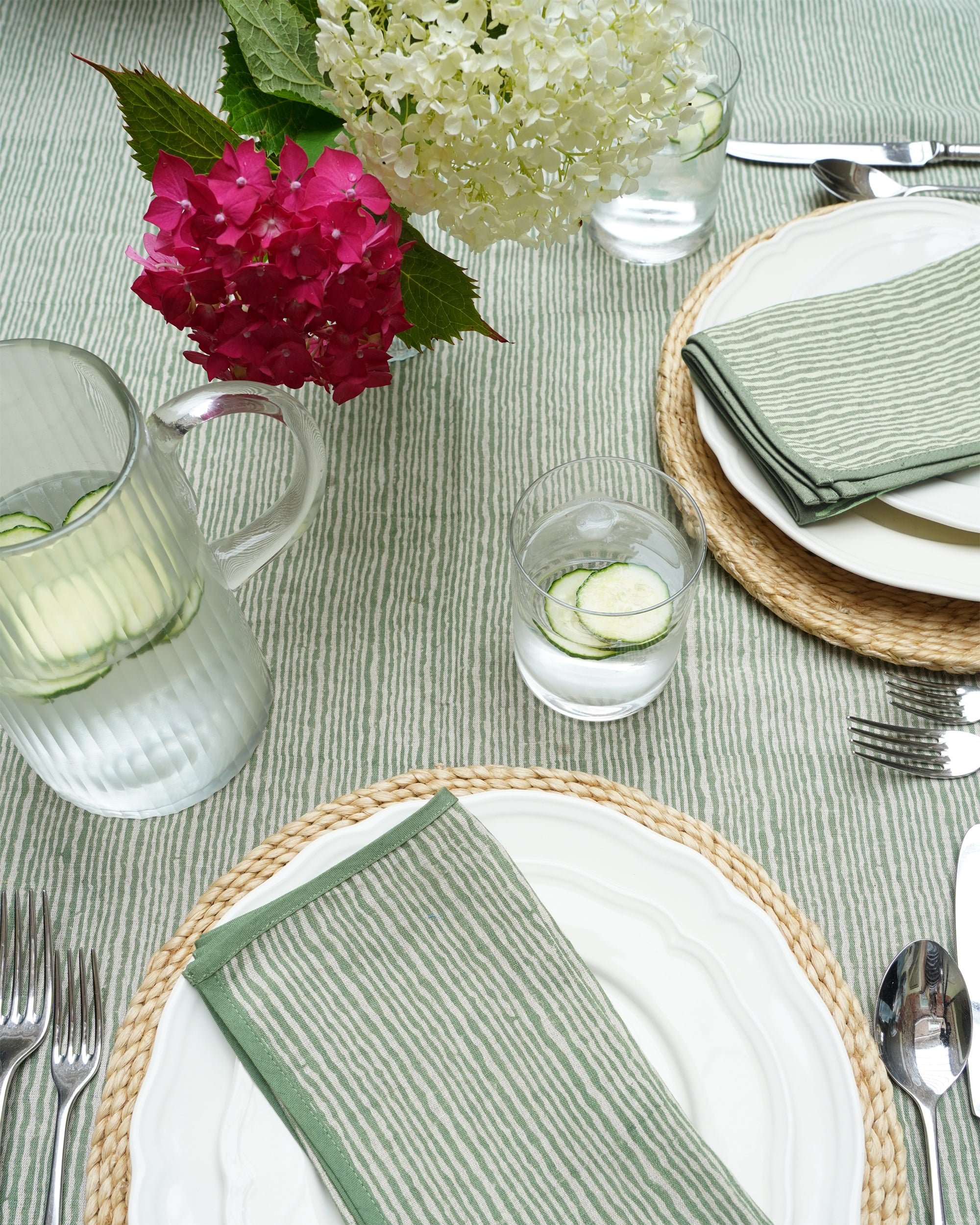 Pratham Striped Linen Tablecloth - Green