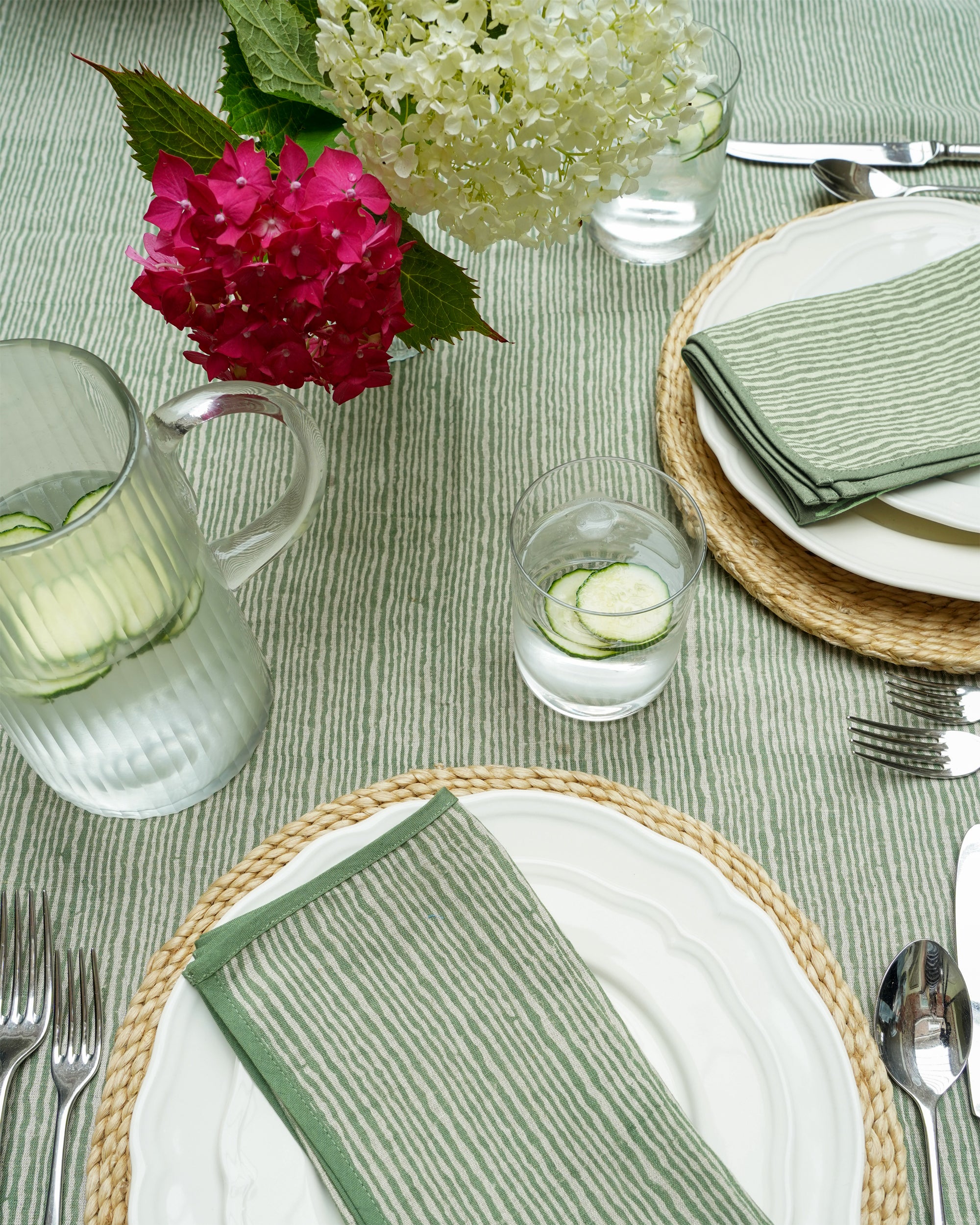 Set of 4 Pratham Stripe Linen Napkins - Green