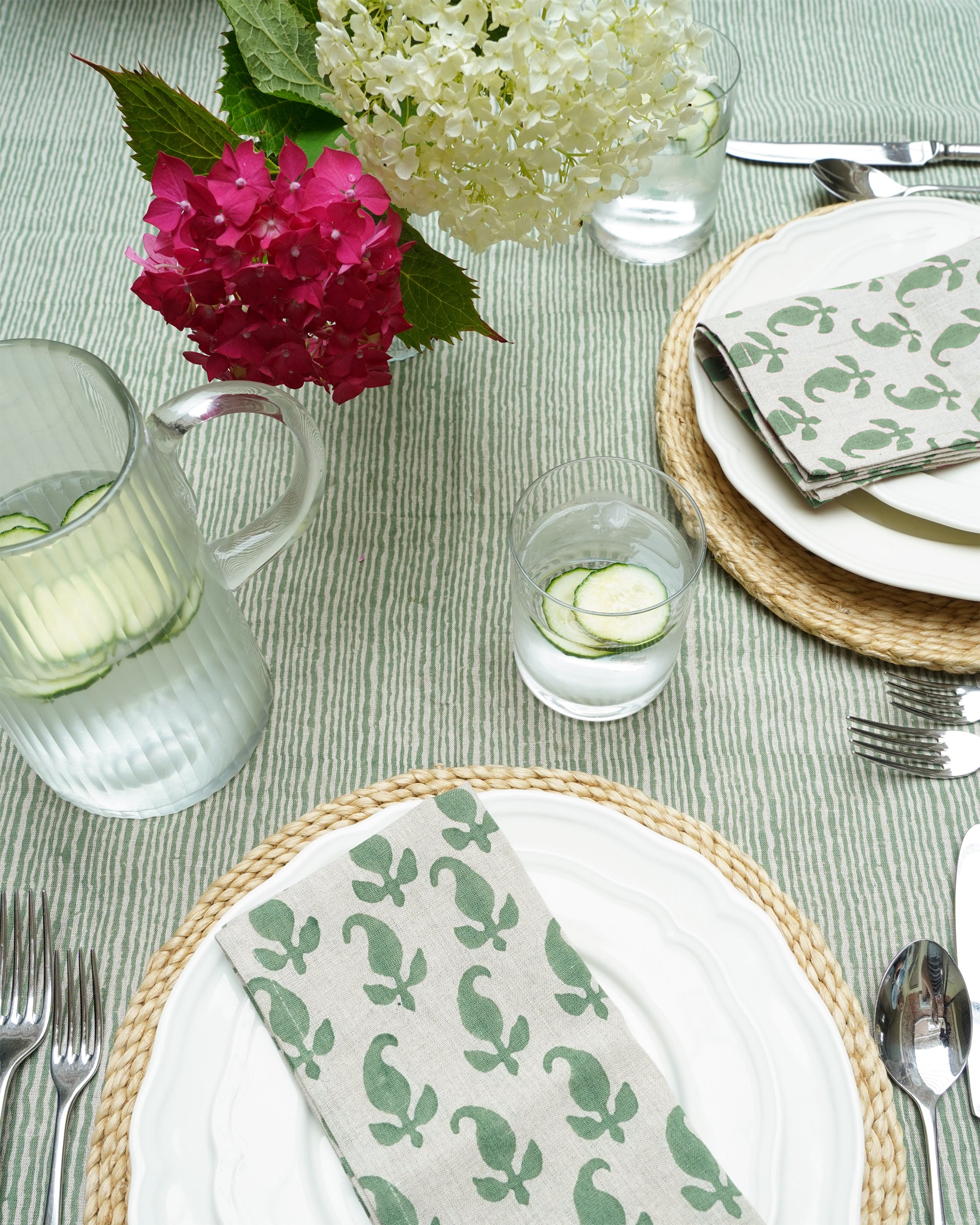 Pratham Striped Linen Tablecloth - Green