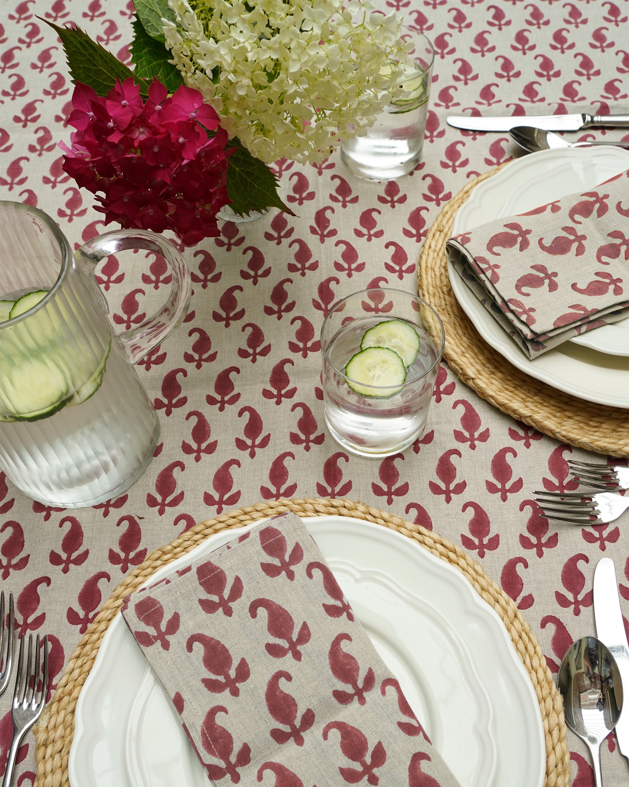 Set of 4 Paisley Linen Napkins - Red