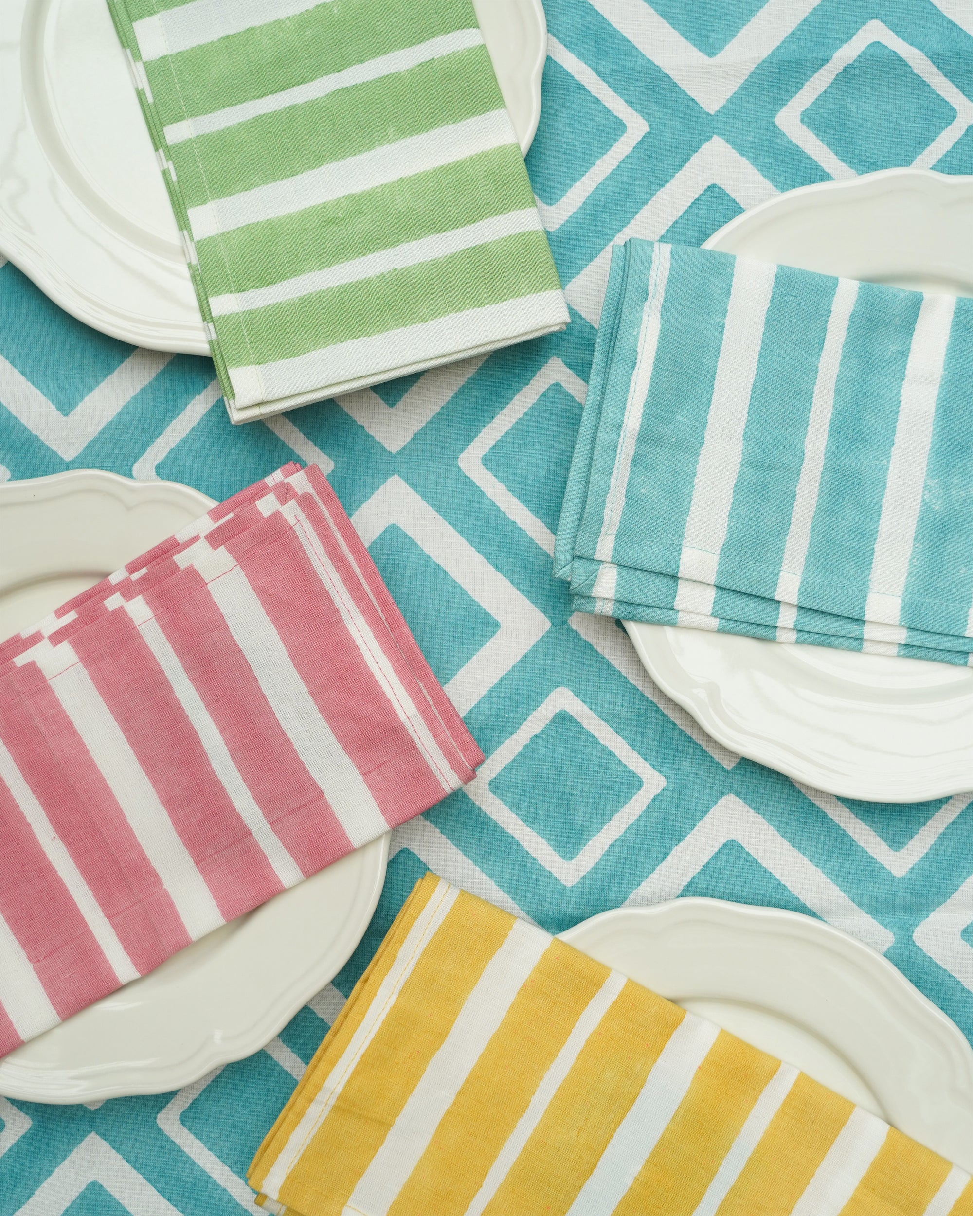 Set of 4 Aakaar Stripe Cotton / Linen Napkins - Multi