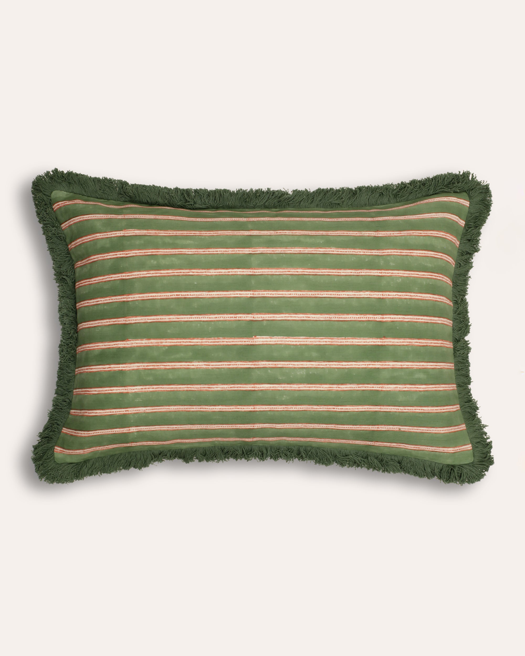 Edo Stripe Cushion - Moss Green and Pink
