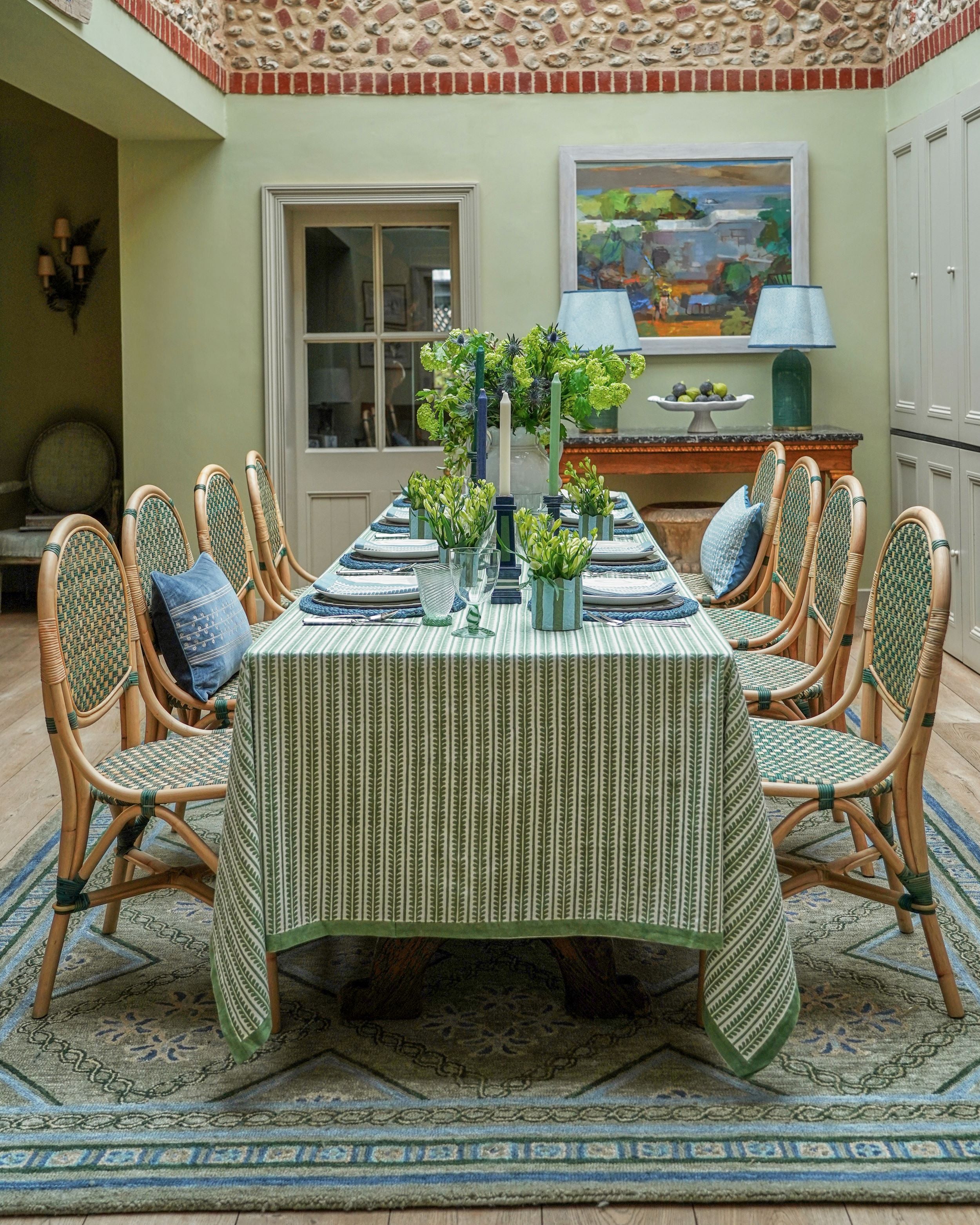 blue and green tablescape