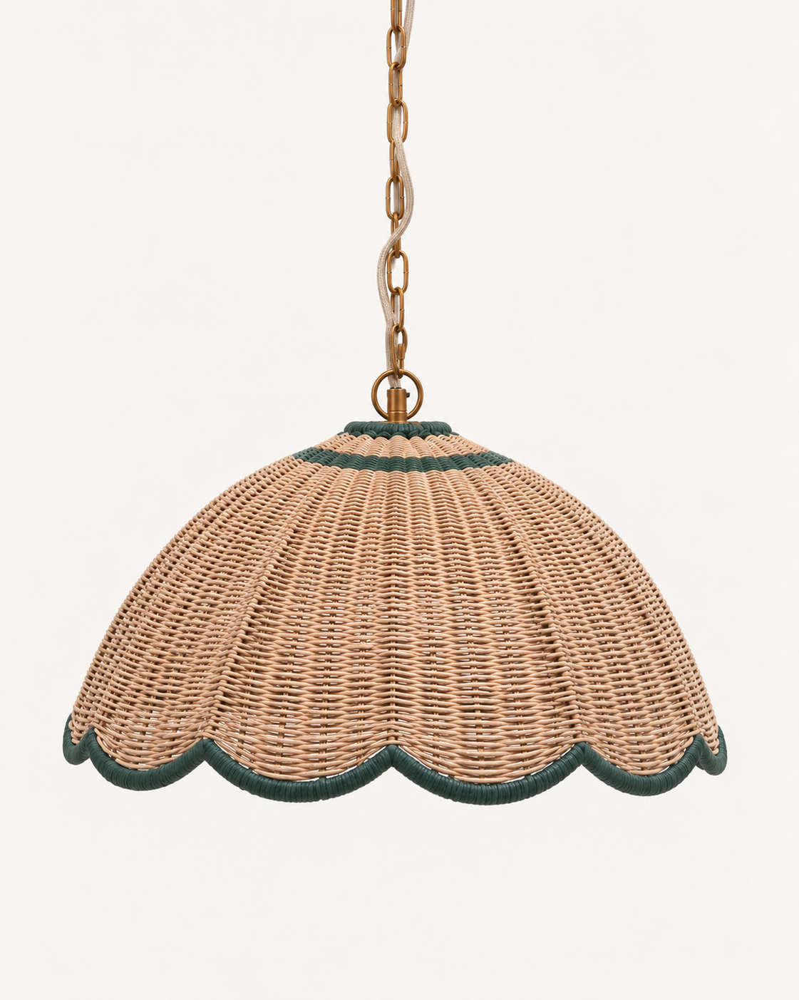 Rattan Scallop Hanging Light - Green & Natural