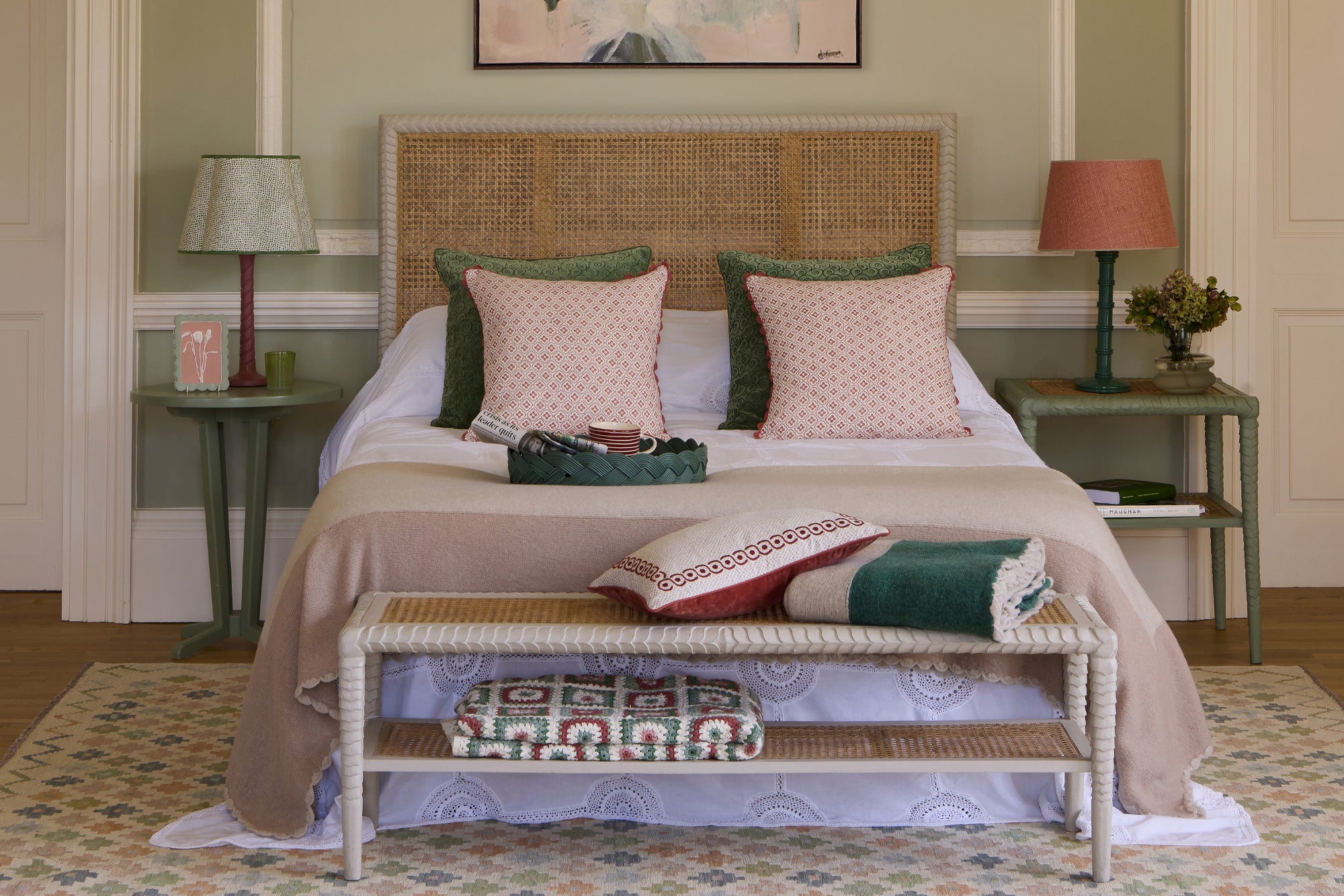 Pink and green bedroom