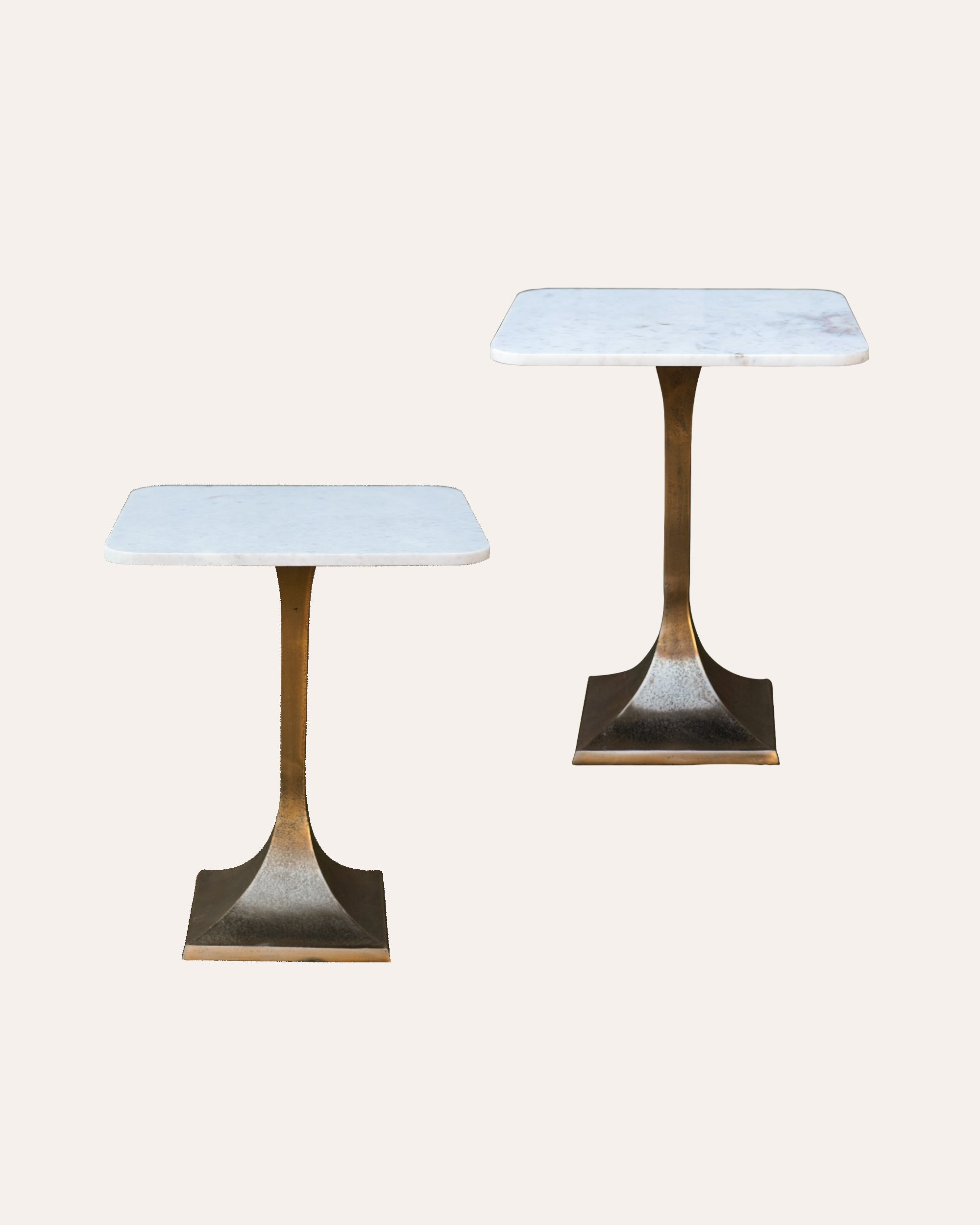 Pair of French 1970s Brass and Marble Side Tables