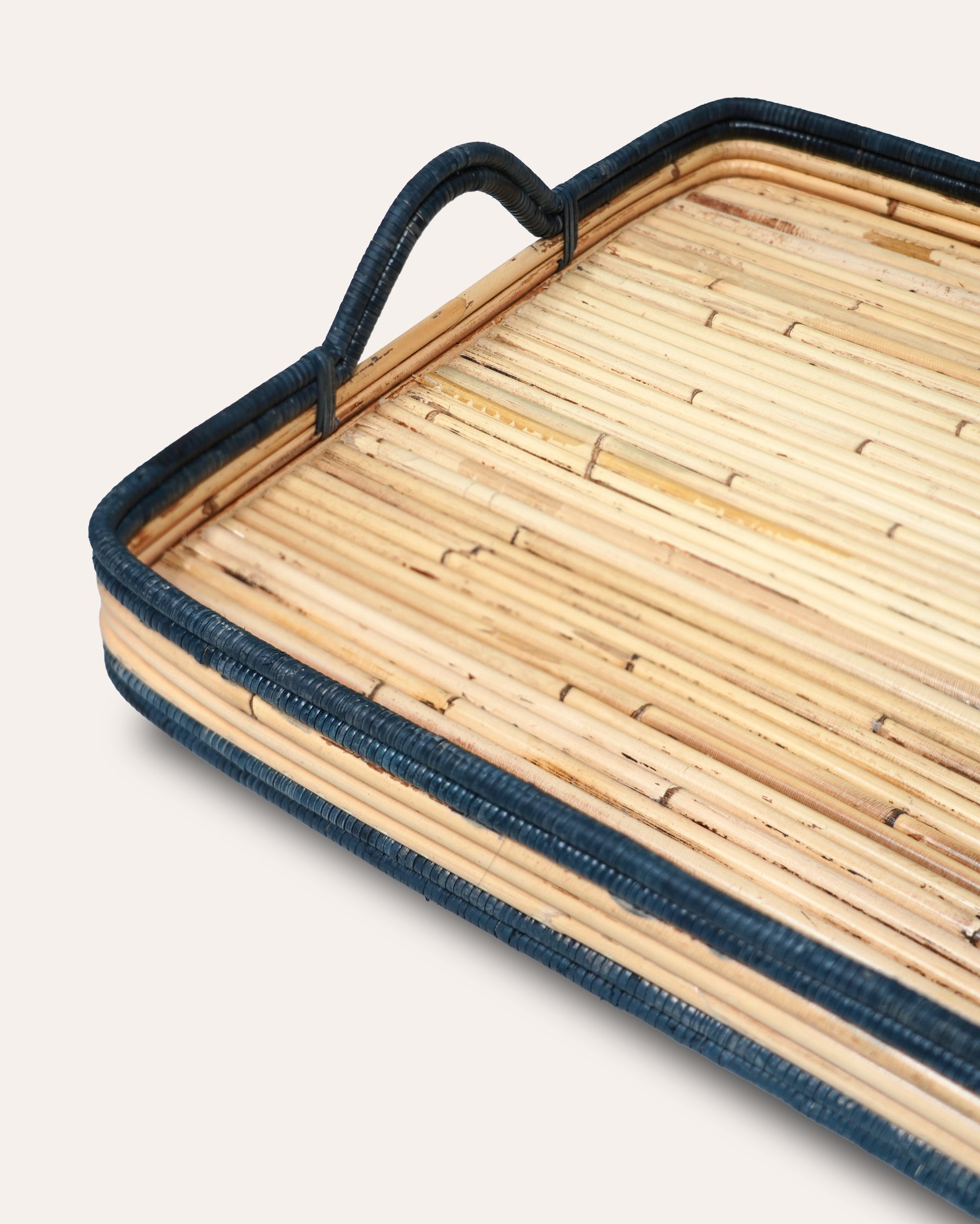 Handwoven Rattan Tray - Blue