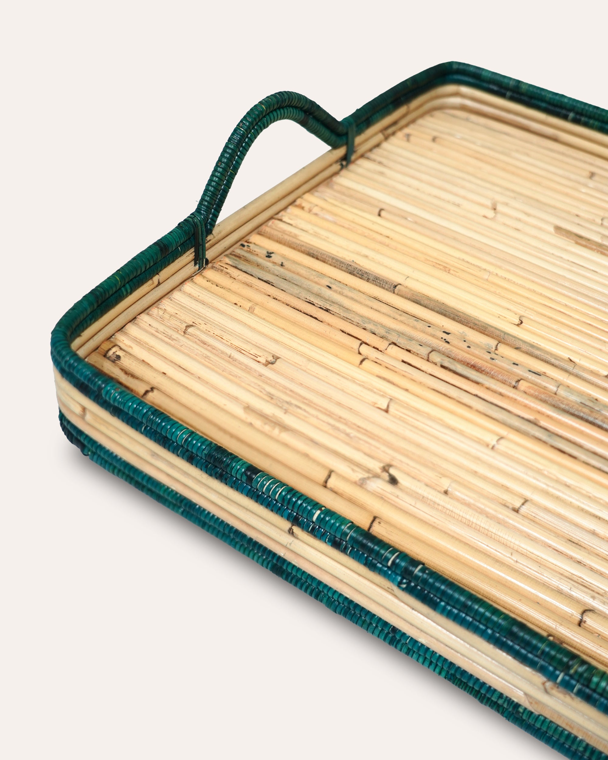 Handwoven Rattan Tray - Green