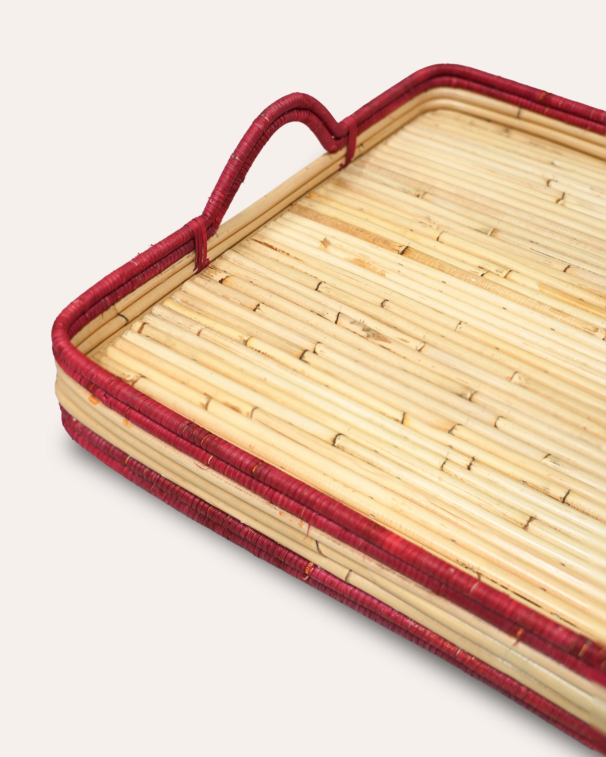 Handwoven Rattan Tray - Red